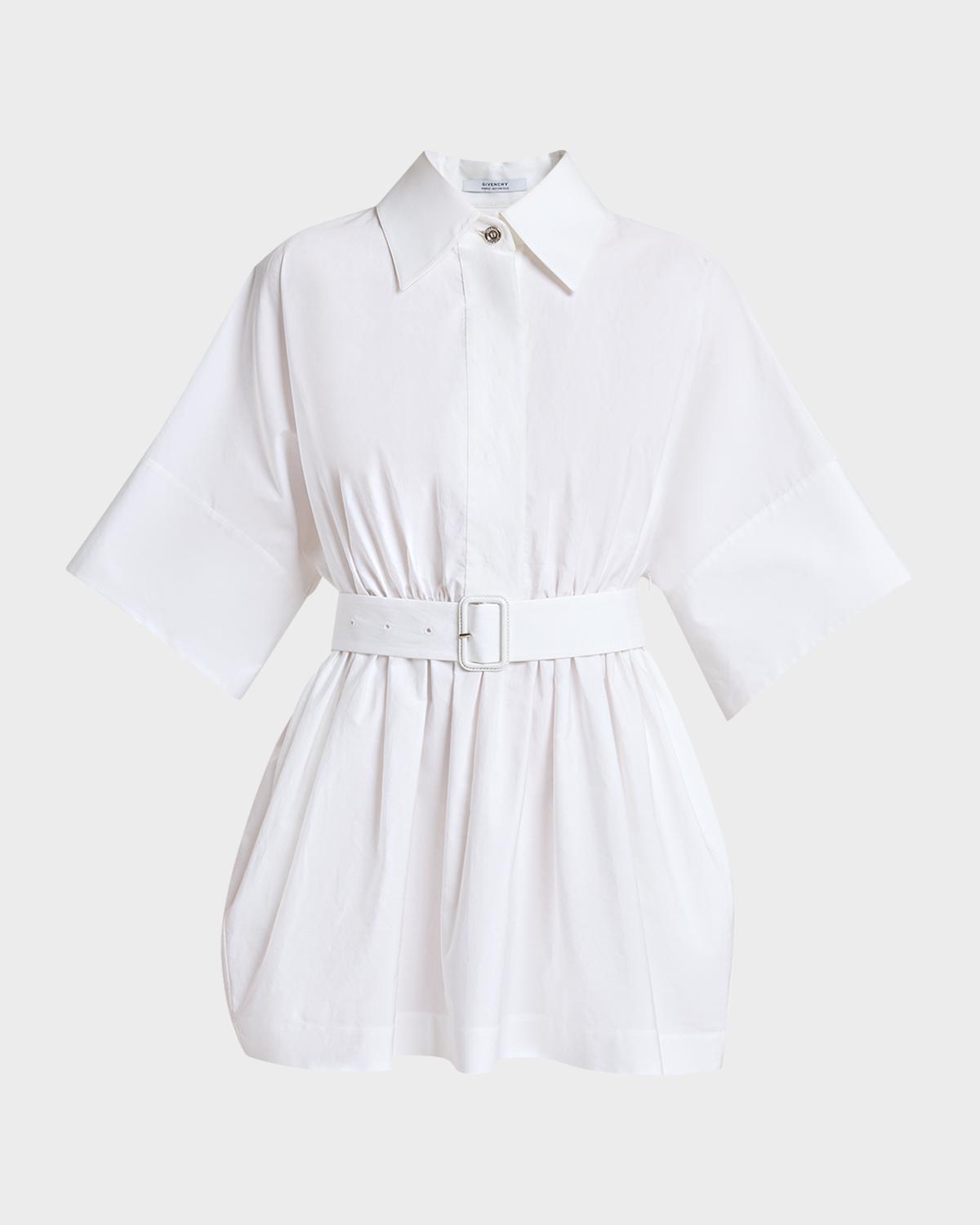 Cinched Waist Mini Shirtdress