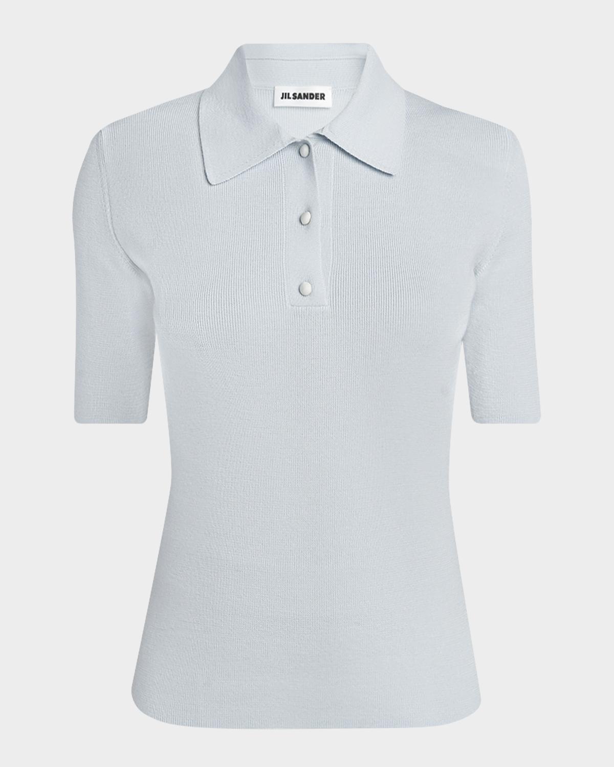 Jil Sander Short-Sleeve Wool Polo Sweater