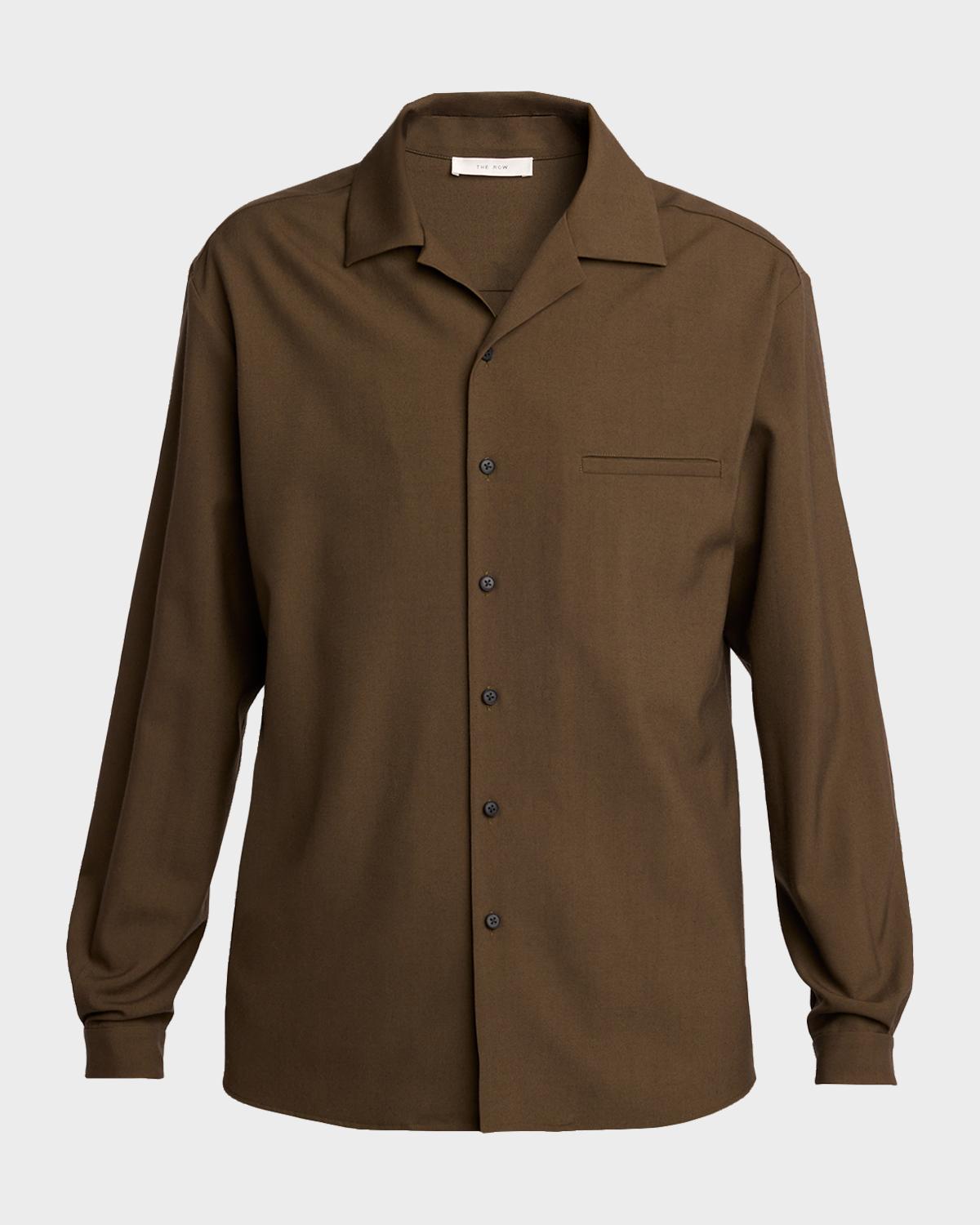 The Row Men's Kanta Wool Notch-Collar Button-Down Shirt