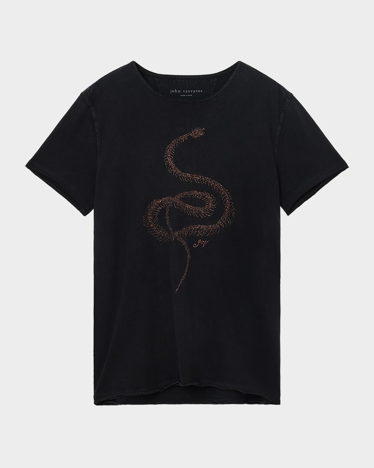 John Varvatos Men's Fine Line Embroidered Snake T-Shirt