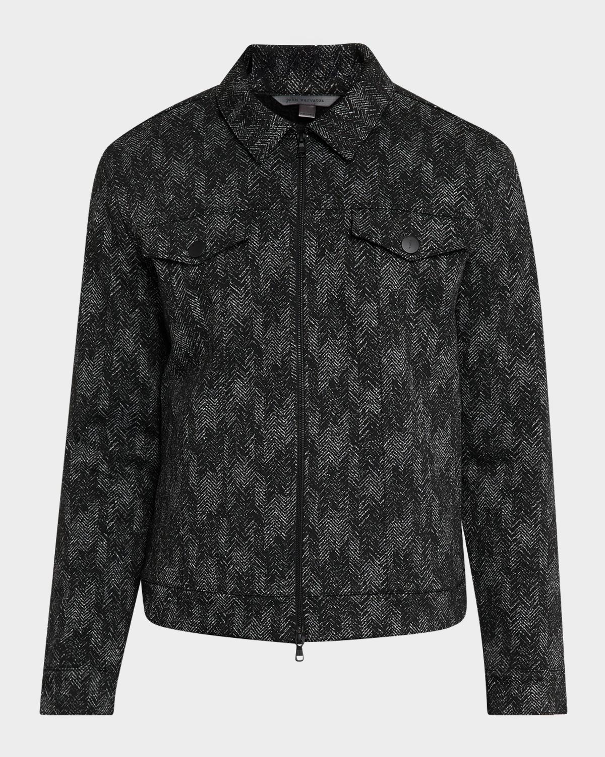 John Varvatos Men's Hallet Jacquard Herringbone Trucker Jacket