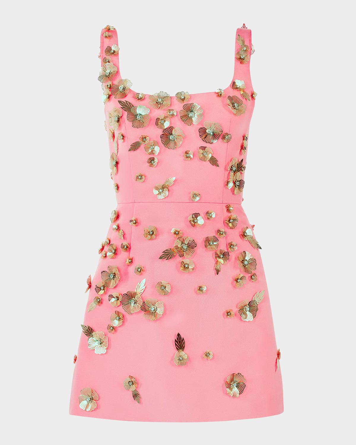 Carolina Herrera Crystal Flower Applique Sleeveless Mini Dress