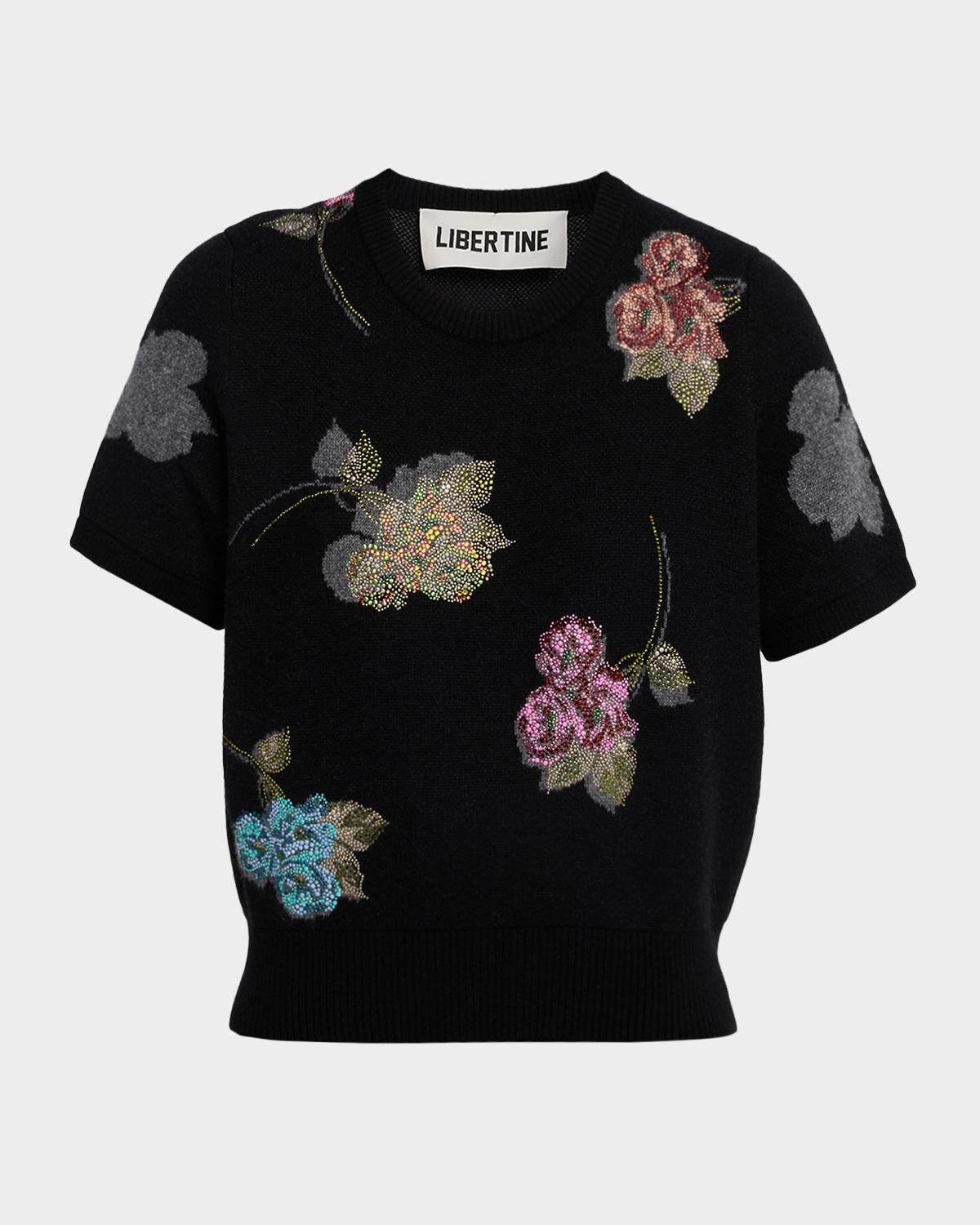 Libertine Primrose Shadows Short-Sleeve Cashmere Sweater