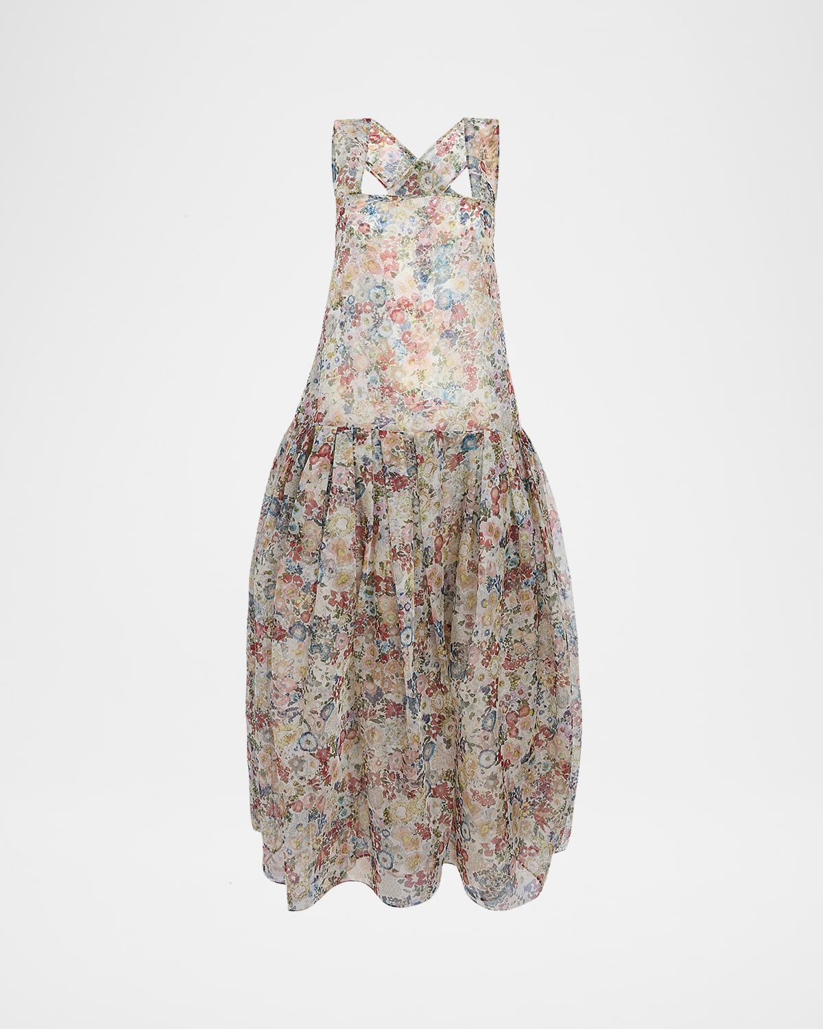 Khaite Amello Floral Silk Organza Backless Tea-Length Dress