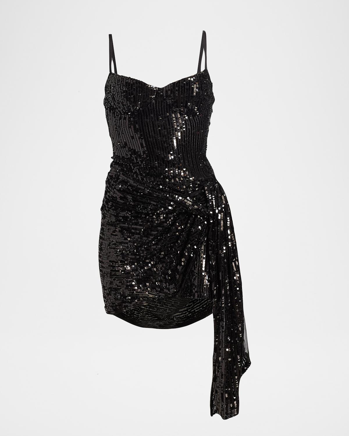 AREA Draped Sequin Mini Bustier Dress