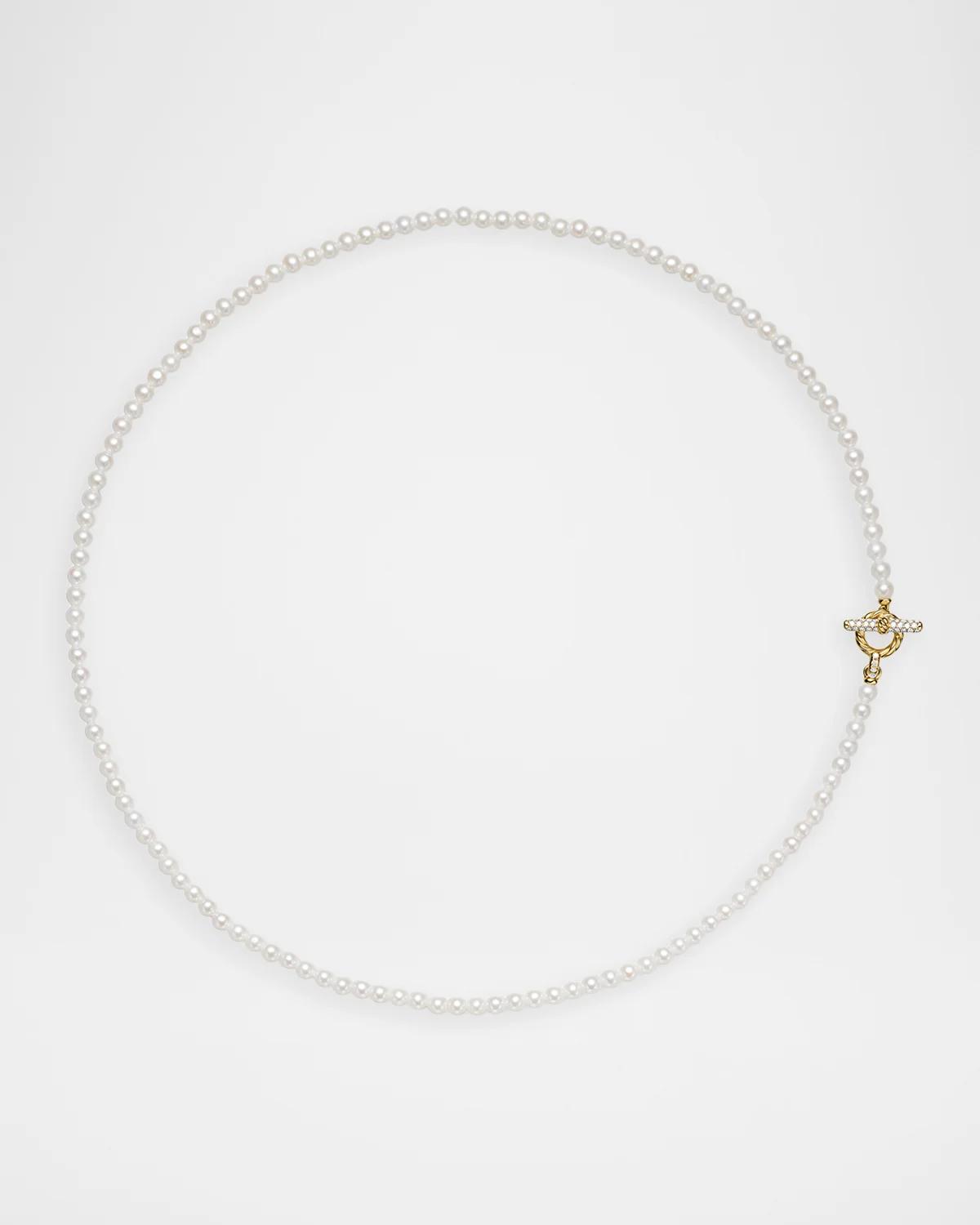 Pearl Classics Petite Toggle Necklace with Diamonds in 18K Gold, 3mm, 17"L