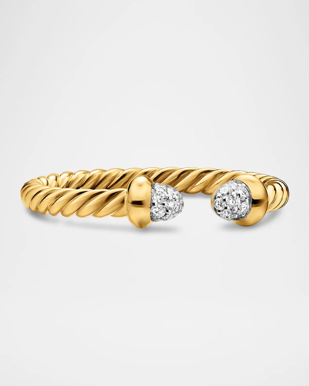 Micro Cablespira Flex Open Ring with Diamonds in 18K Gold, 2.5mm, Size 6