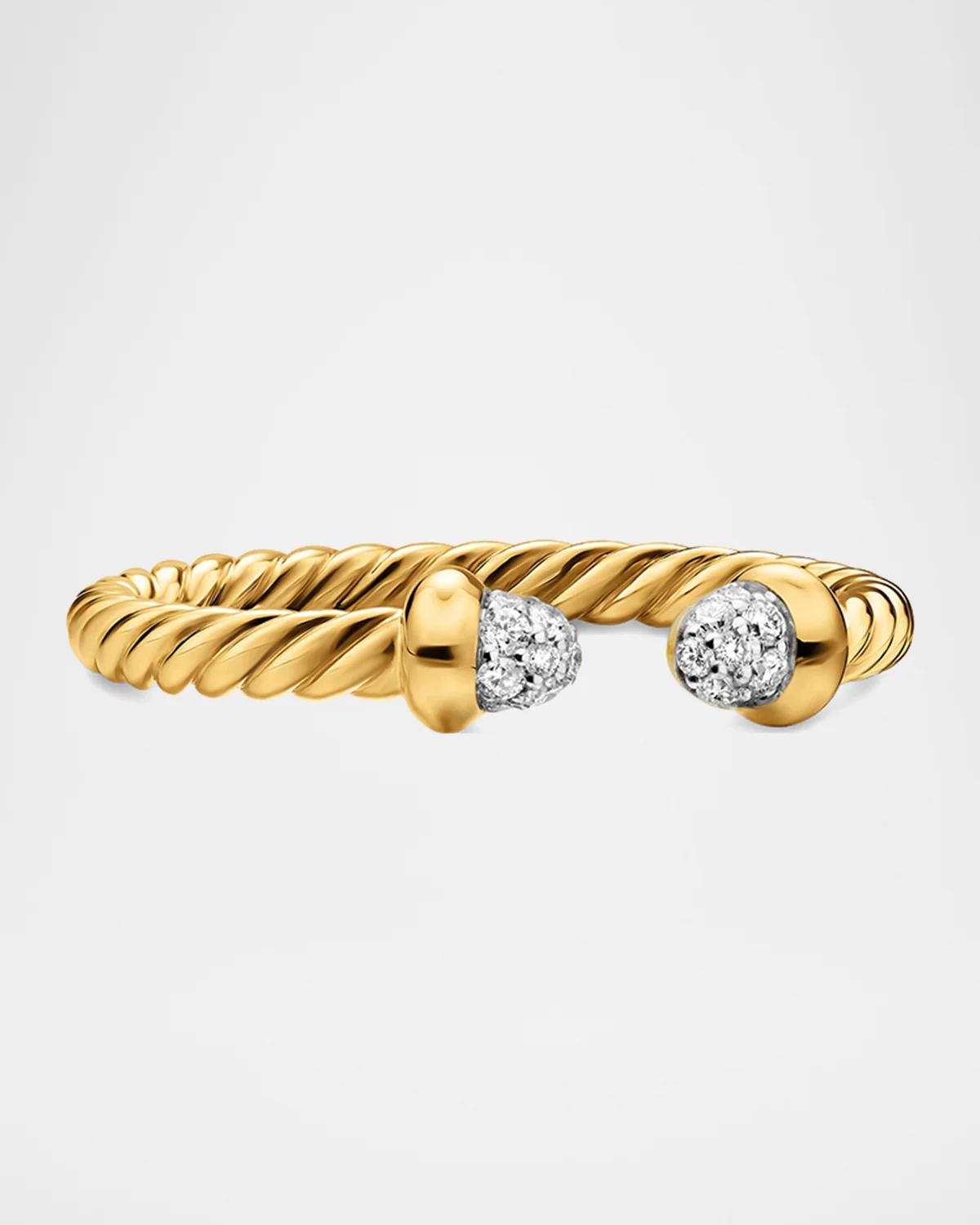 Micro Cablespira Flex Open Ring with Diamonds in 18K Gold, 2.5mm, Size 7