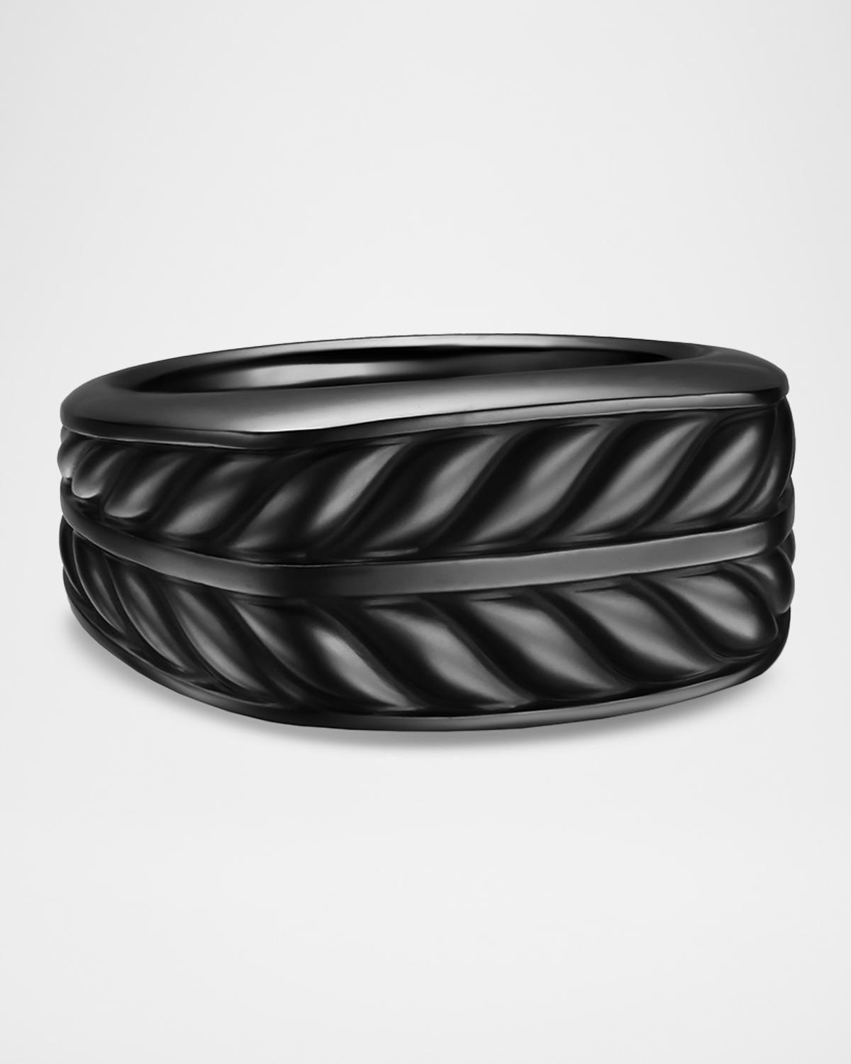 Men & apos;s Chevron Three Sided Signet Ring in Black Titanium, 12.5mm, Size 9