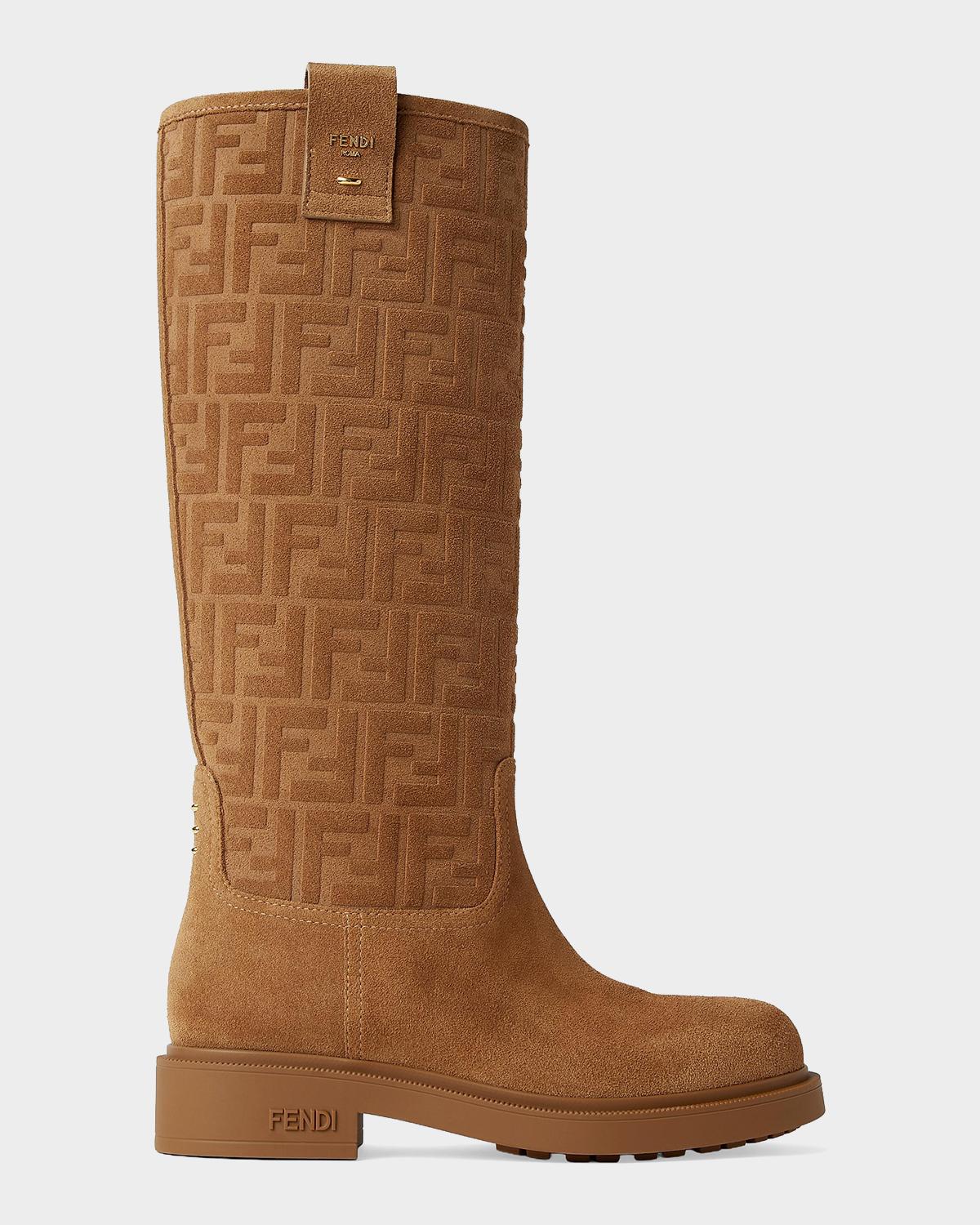 Fendi Filo Monogram Suede Knee Boots