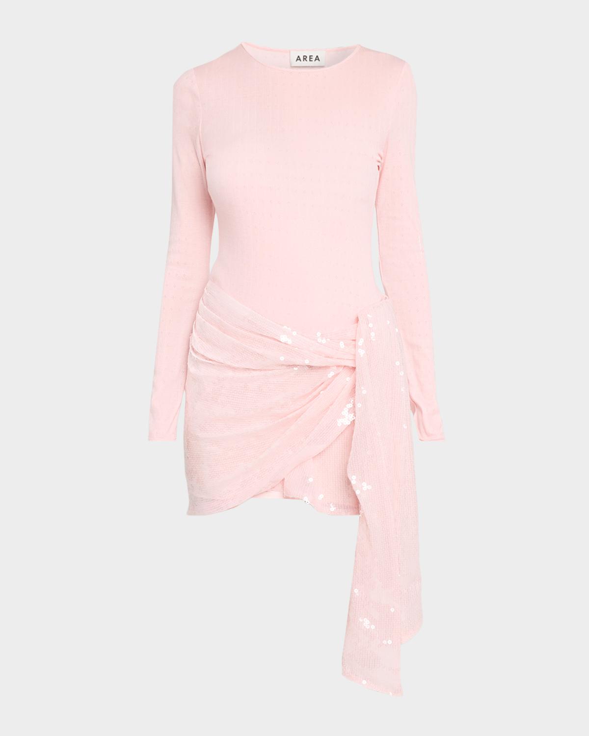 AREA Ballerina Pointelle Sequined Draped Mini Dress