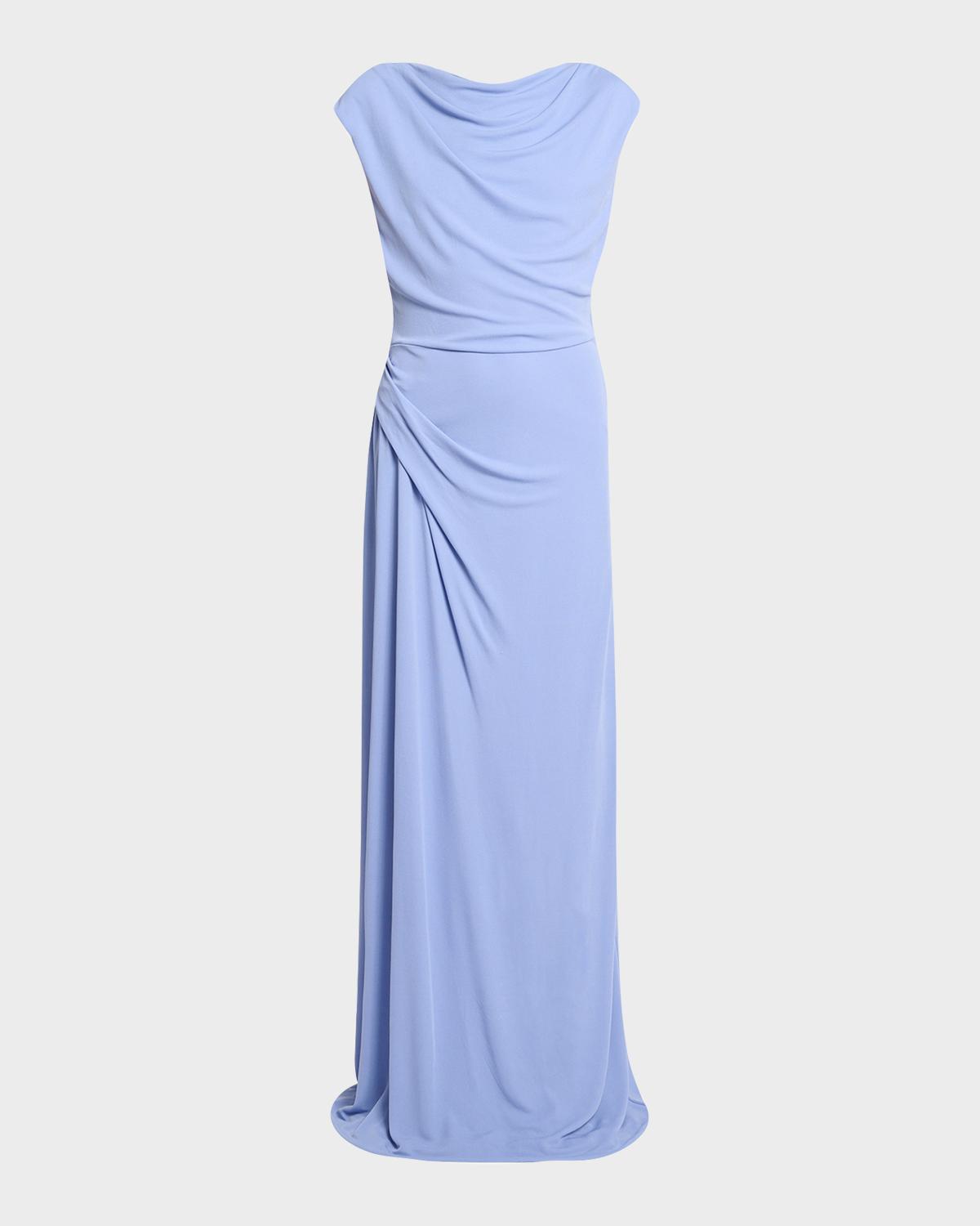 Erdem Draped Jersey Cap-Sleeve Gown