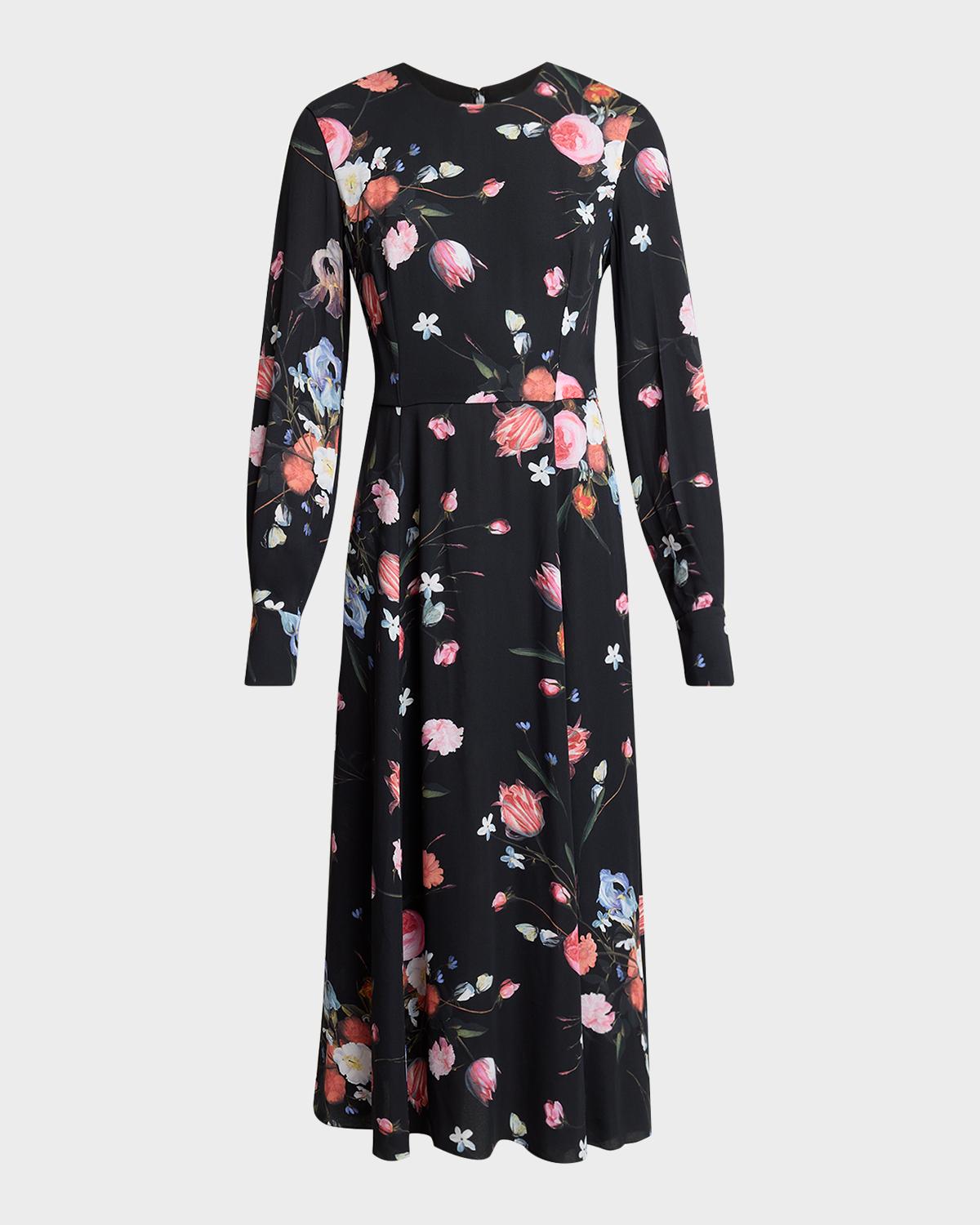 Erdem Floral-Print Long-Sleeve Midi Dress