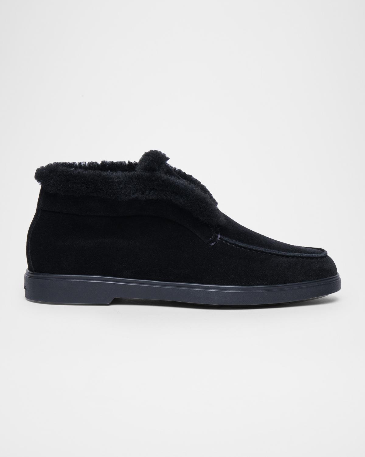Santoni Shearling-Lined Suede Ankle Boots