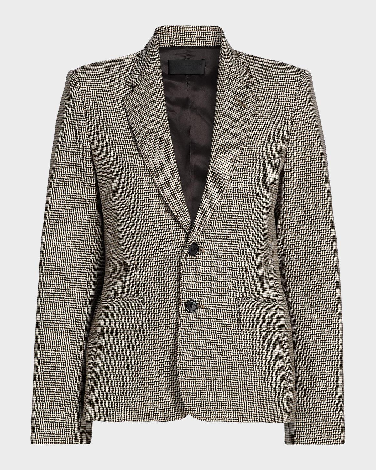 Ysee Houndstooth Wool Single-Breasted Blazer Jacket