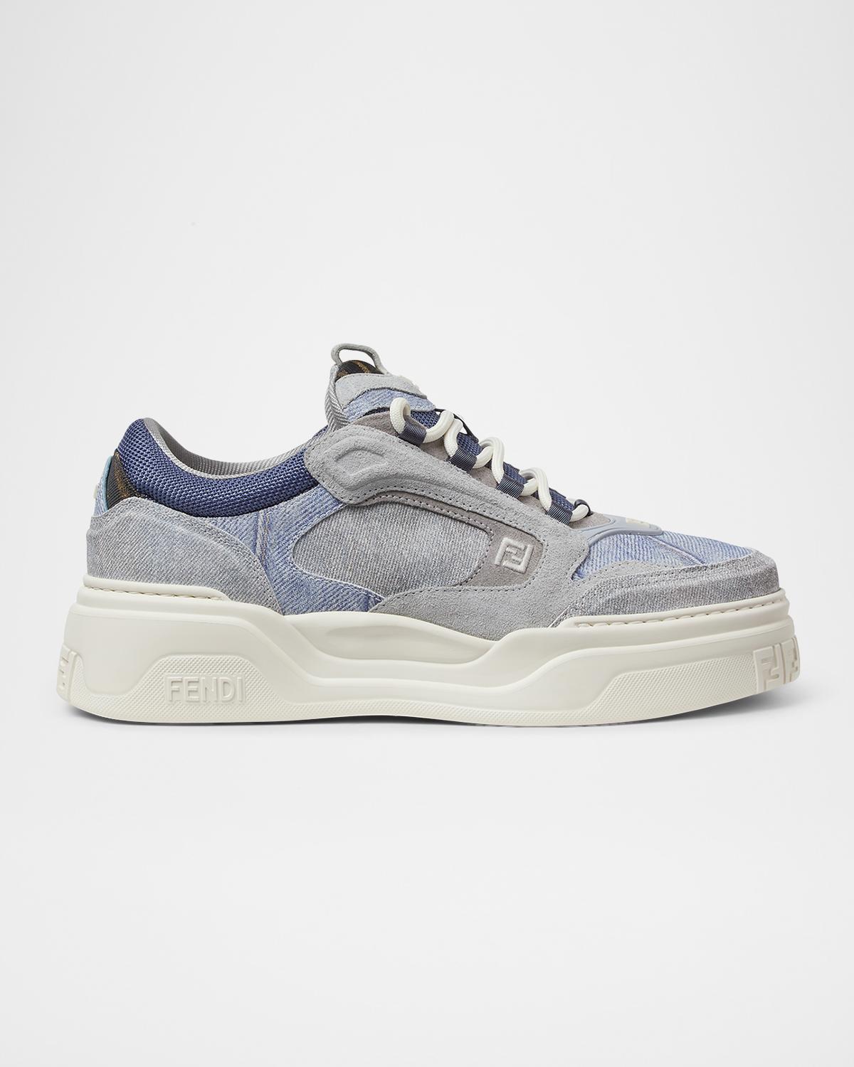 Fendi Men's Force Denim Chunky Low-Top Sneakers