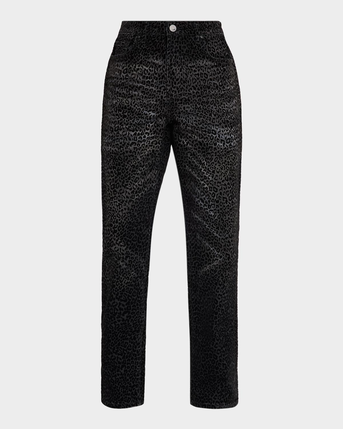 MONFRÈRE Men's Caine Leopard-Print Straight-Leg Jeans