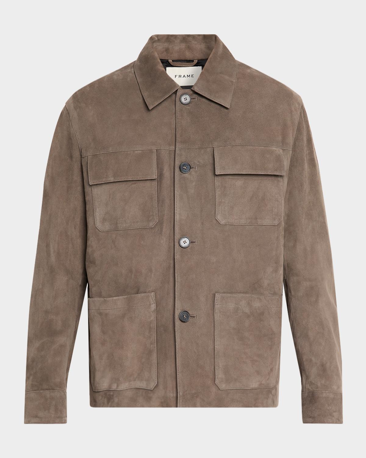 FRAME Men's Taupe Suede Chore Coat