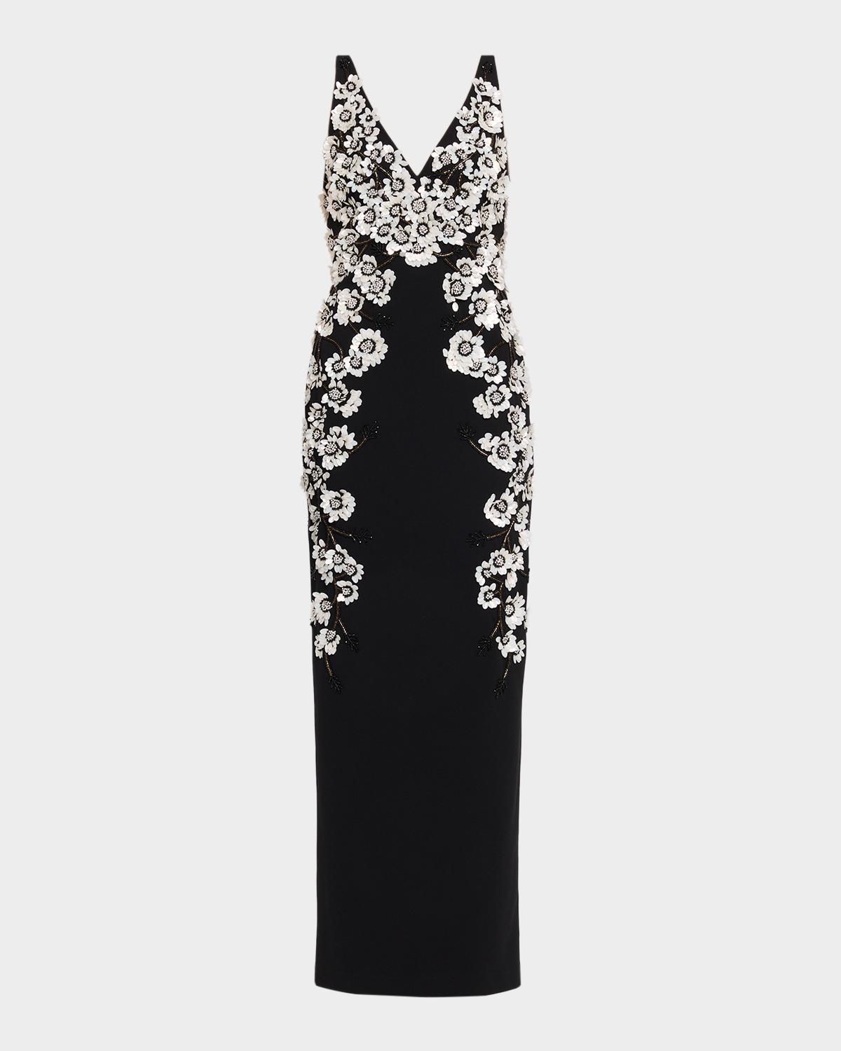 Aidan Mattox Floral Beaded Crepe Column Gown