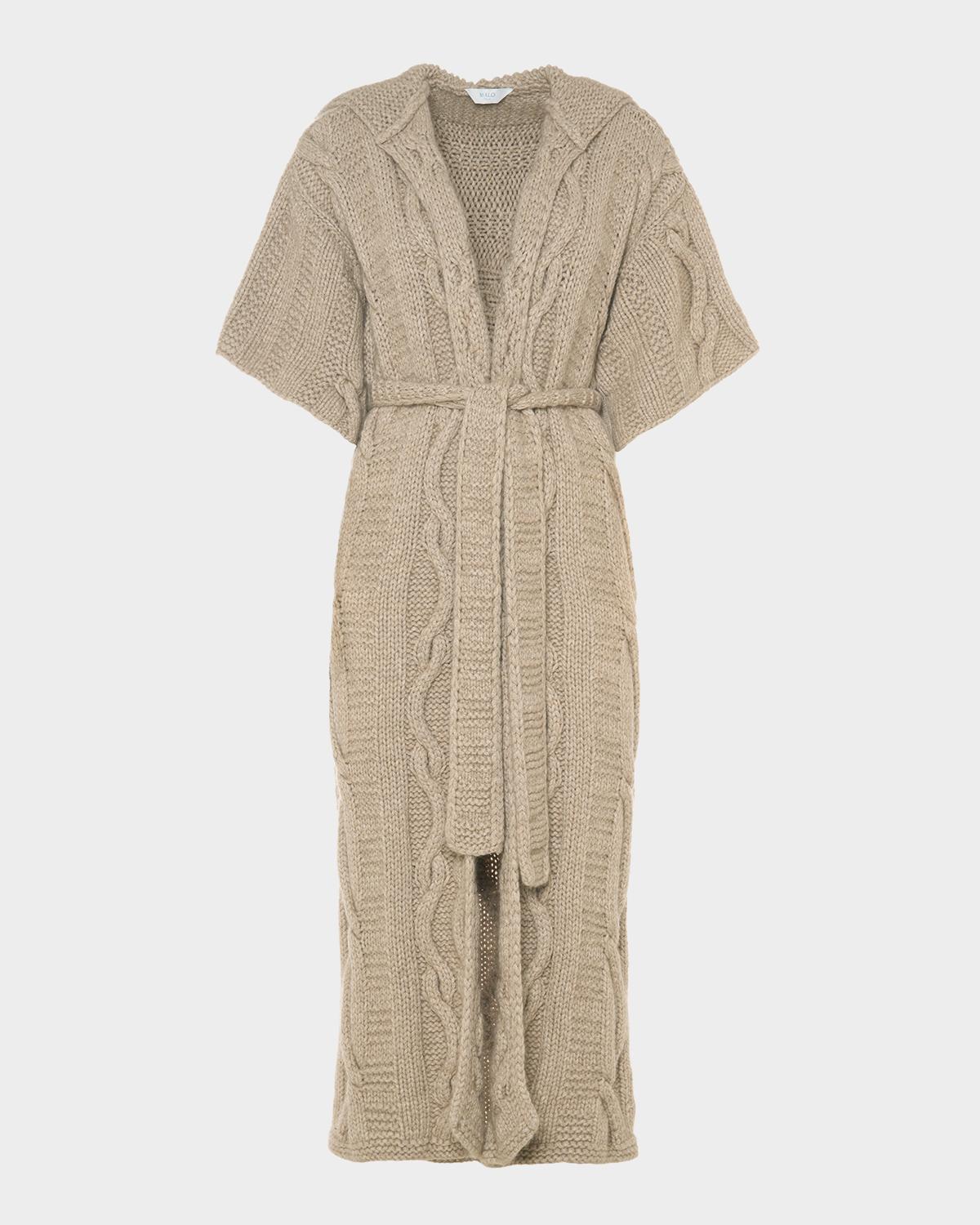 Malo Amelia Cashmere Cable-Knit Hooded Wrap Coat
