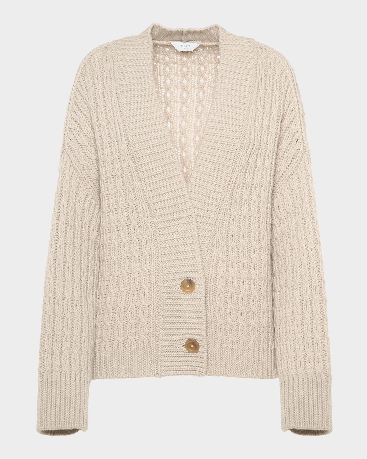 Malo Anna Cashmere Cable-Knit V-Neck Cardigan