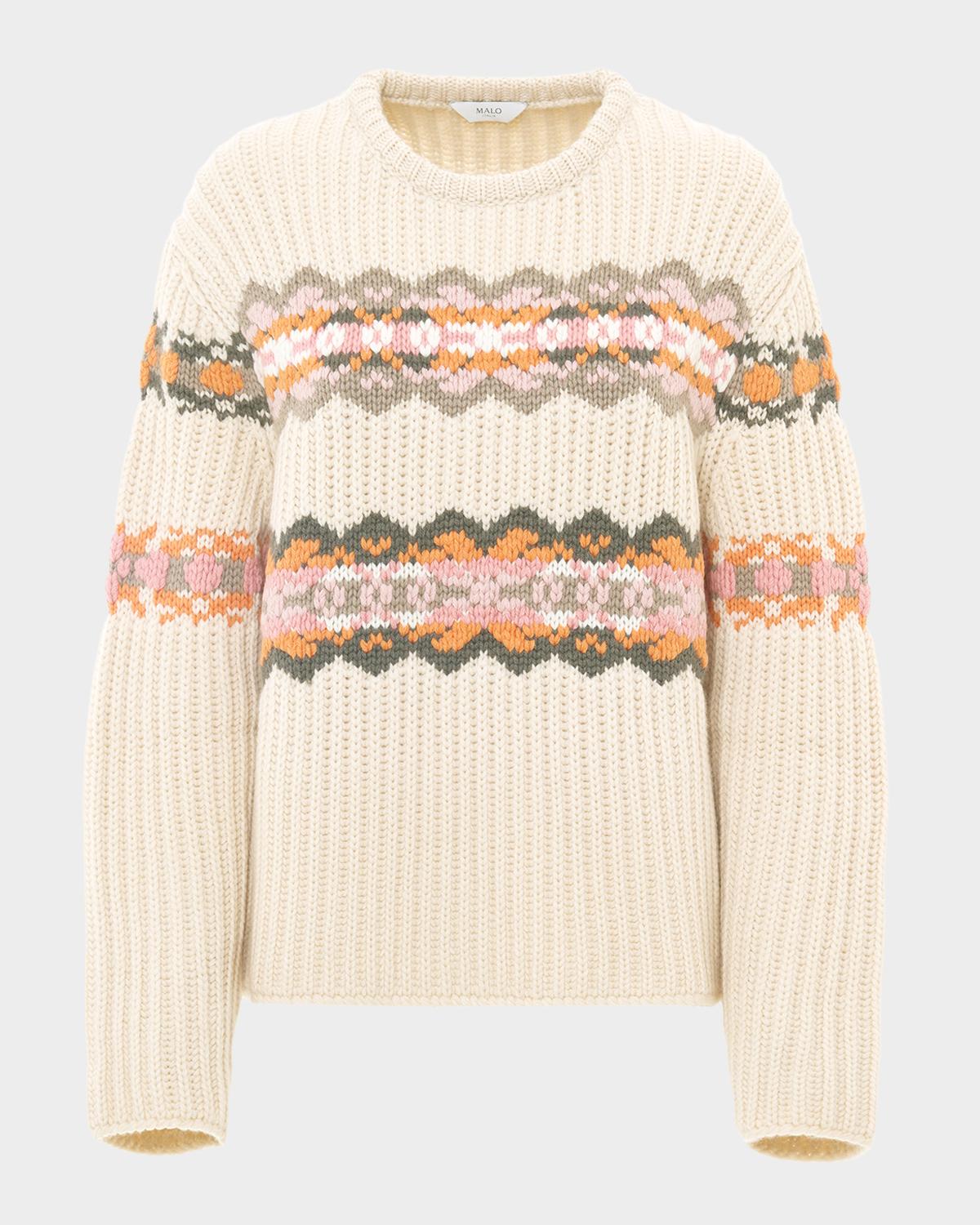 Malo Freya Fair Isle Cashmere Crewneck Sweater