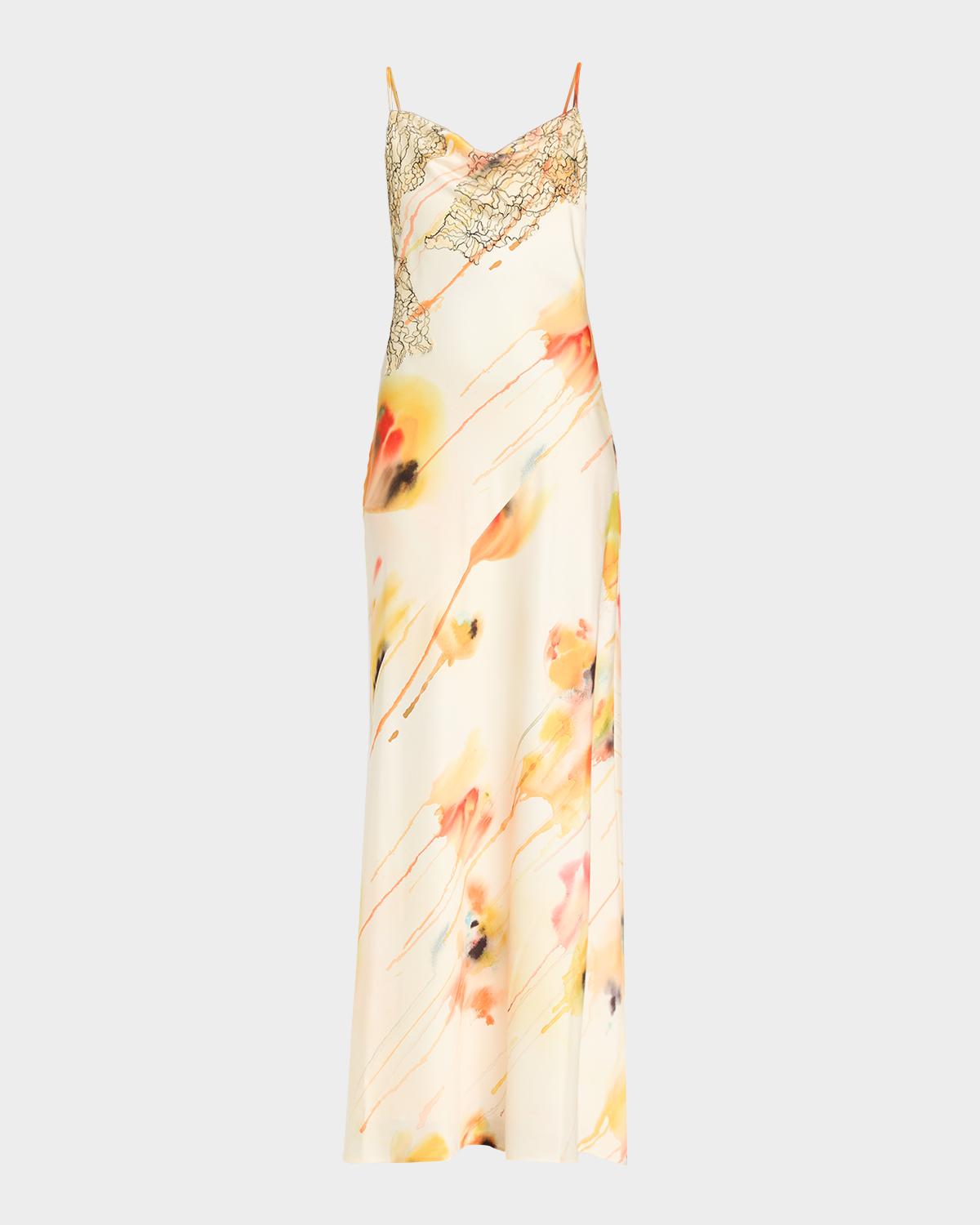 Jason Wu Collection Watercolor Floral Lace-Trim Slip Gown