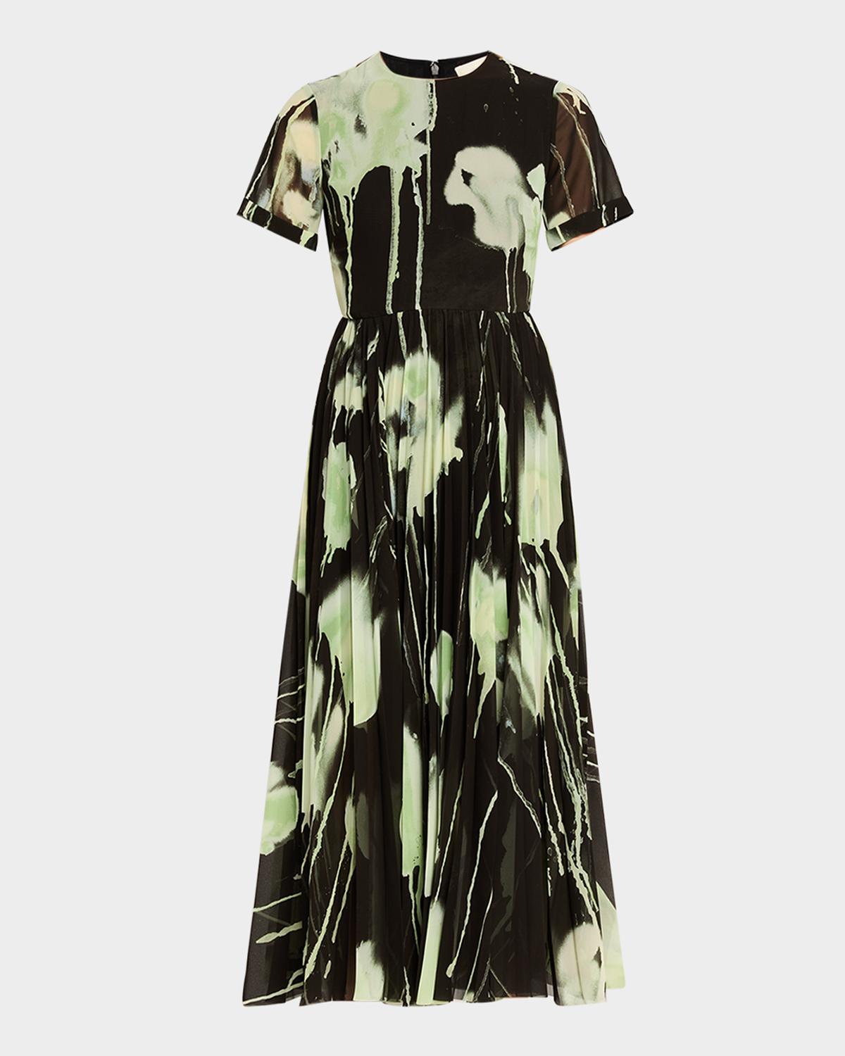 Jason Wu Collection Pleated Watercolor-Print Midi Dress