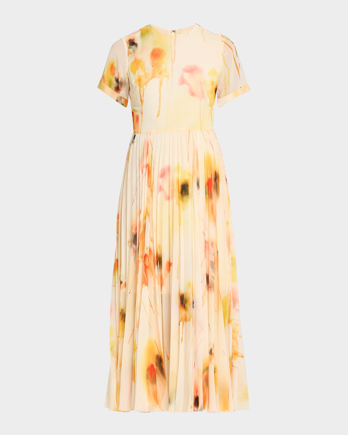 Jason Wu Collection Pleated Watercolor-Print Midi Dress