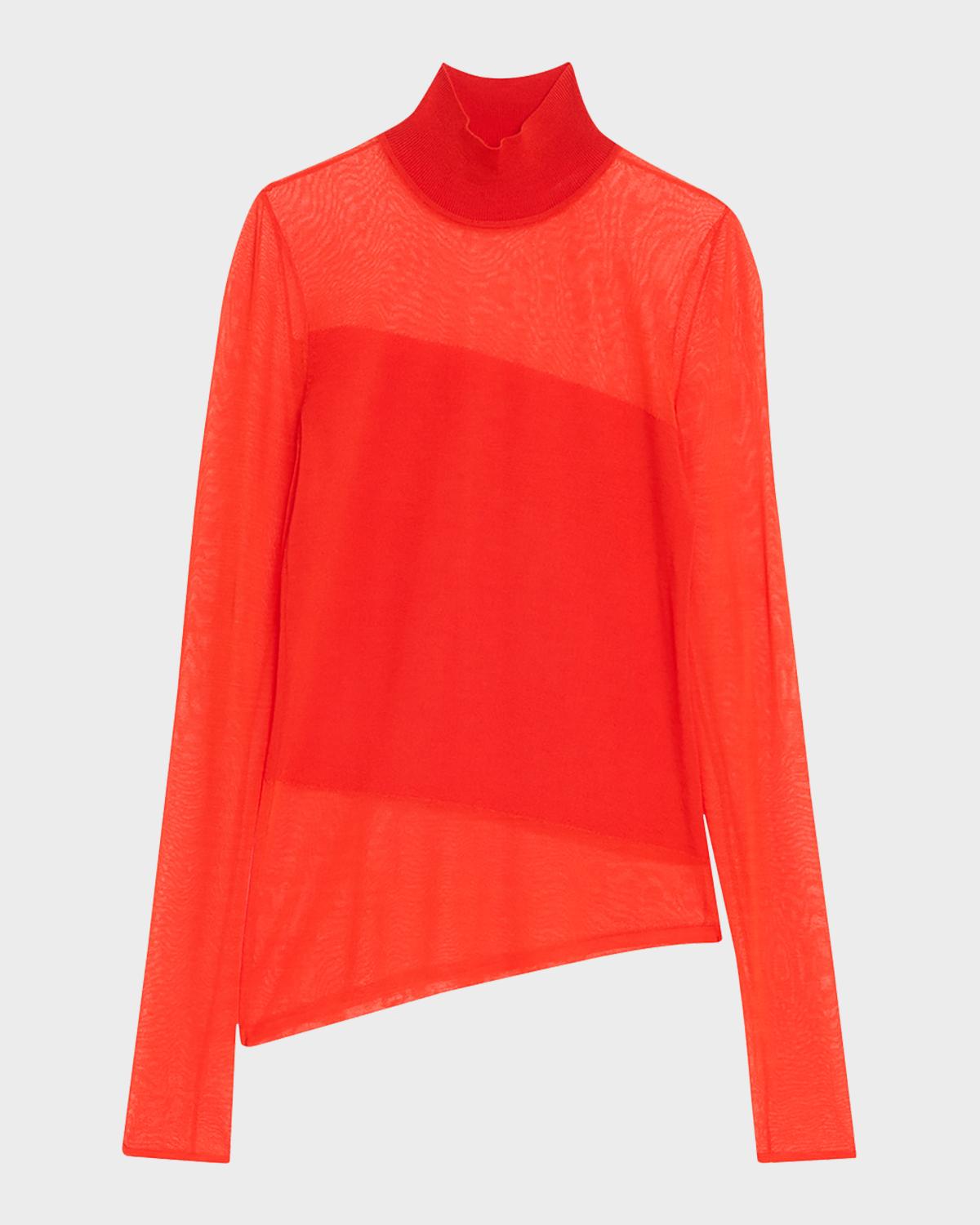 Jason Wu Collection Mock-Neck Asymmetric Sheer Merino Wool Sweater