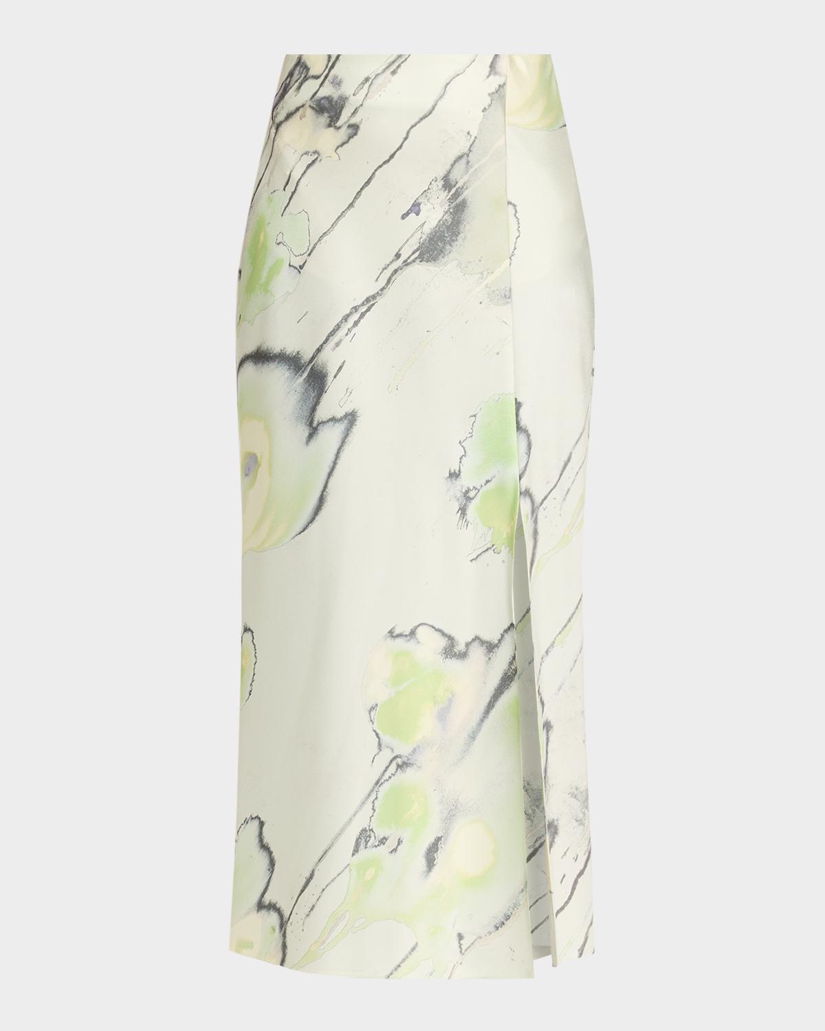 Jason Wu Collection Watercolor Crepe Satin Slip Midi Skirt