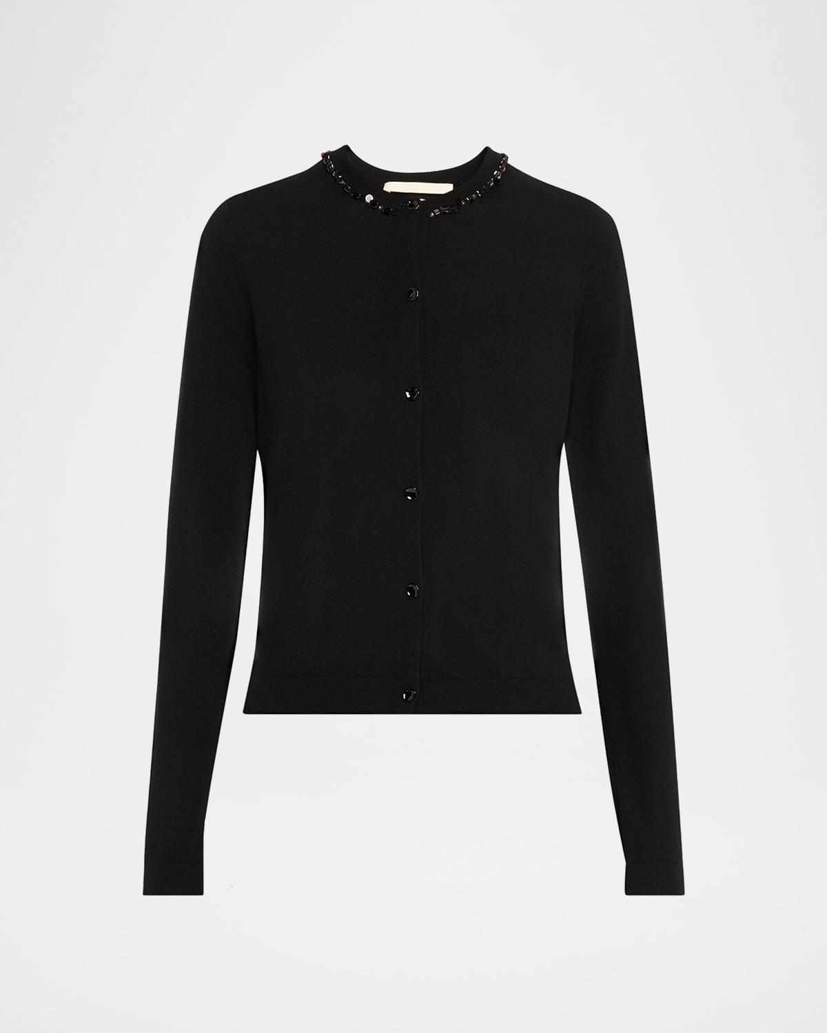 Jason Wu Collection Beaded Satin & Merino Wool Cardigan