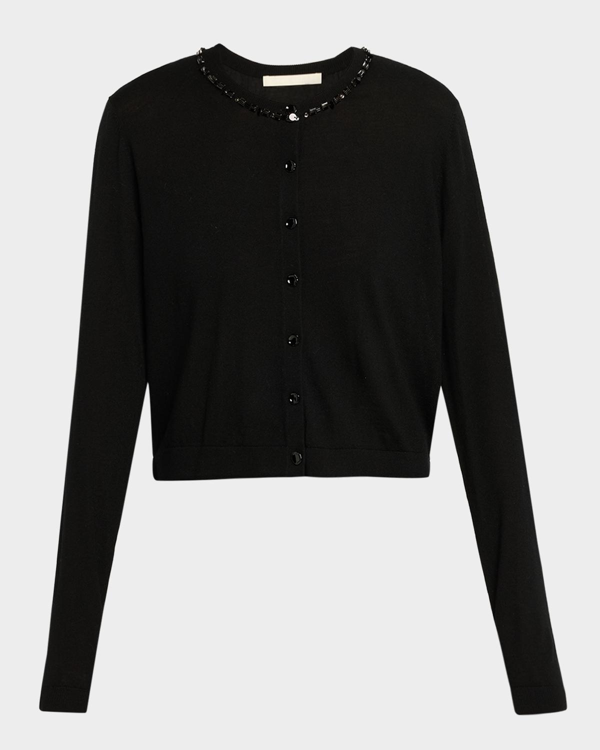 Jason Wu Collection Beaded Satin-Back Wool Cardigan