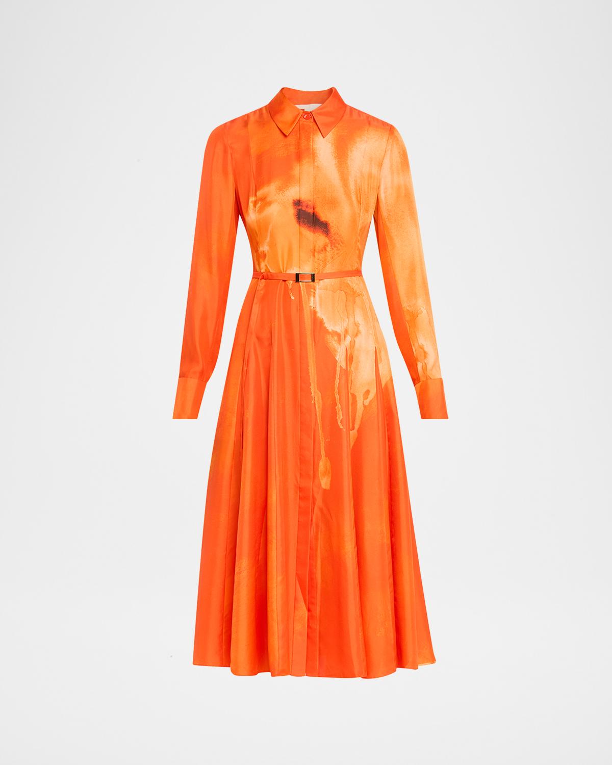 Jason Wu Collection Pleated Watercolor-Print Silk Midi Shirtdress
