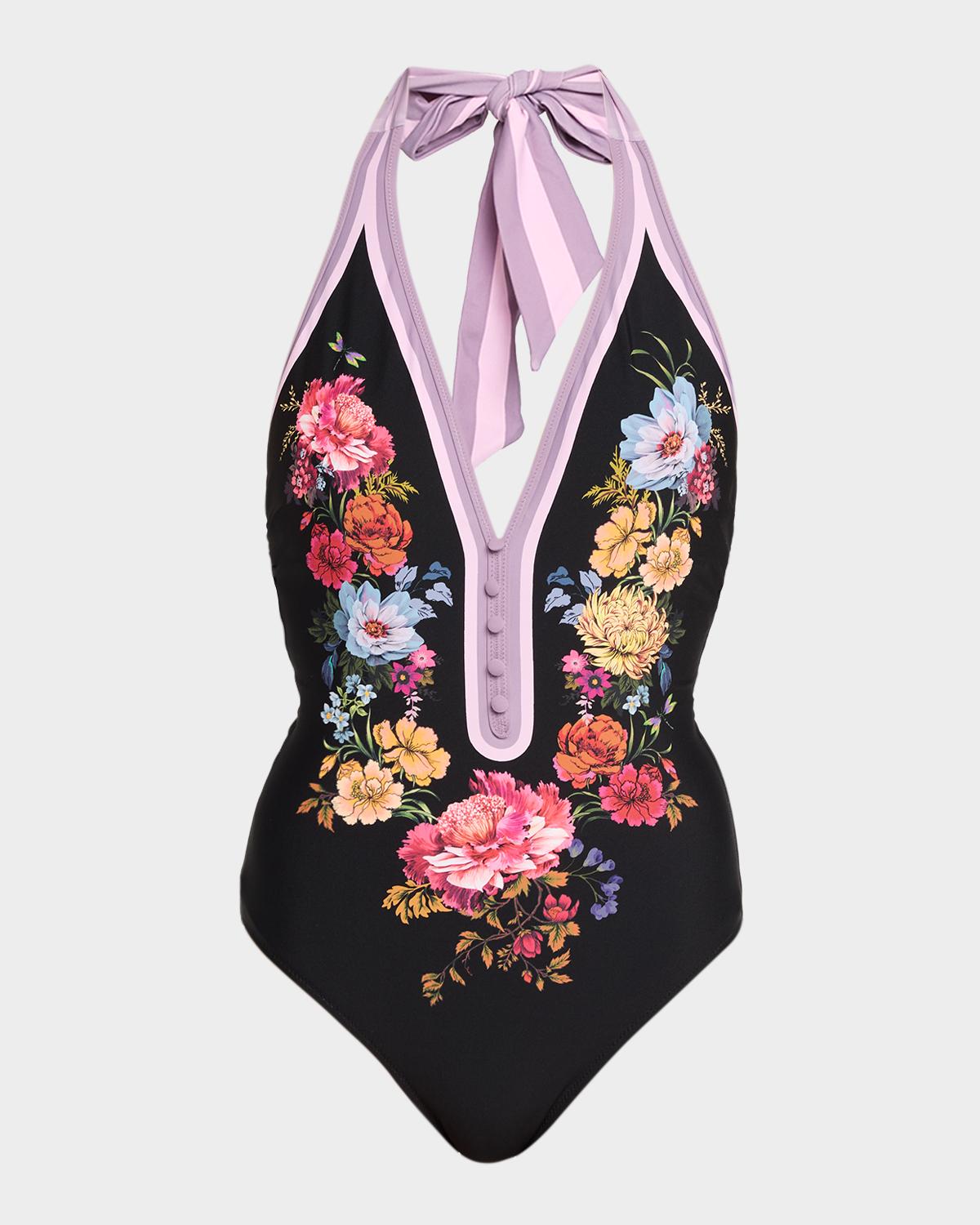 Johnny Was Baccara Halter One-Piece Swimsuit