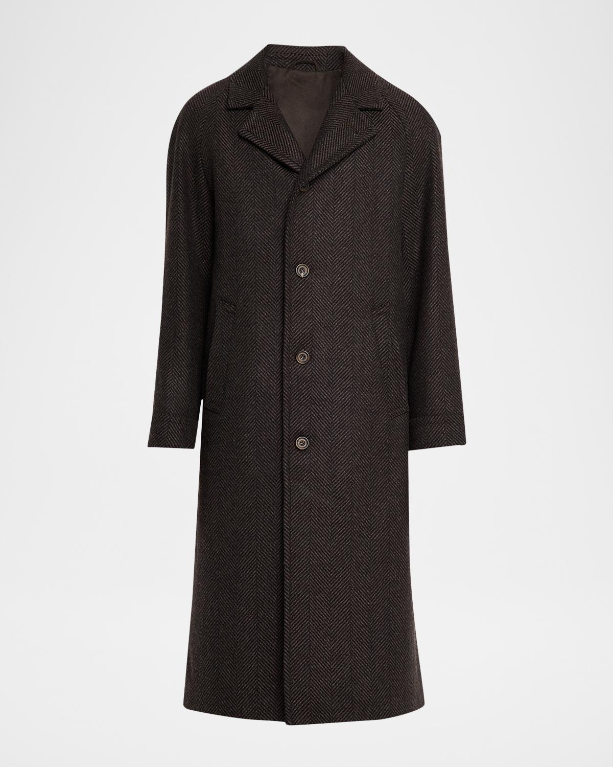 Anderson & Sheppard Men's Herringbone Wool Overcoat