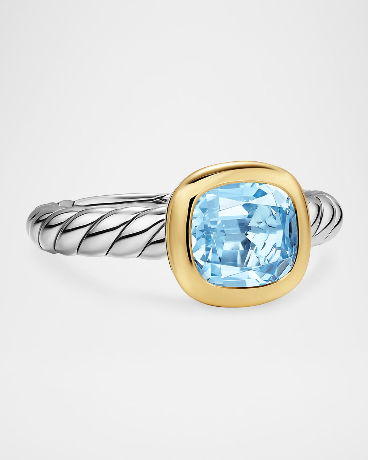DY Mercer Color Stone Ring in Silver with 18K Yellow Gold and Sky Blue Topaz, 7mm