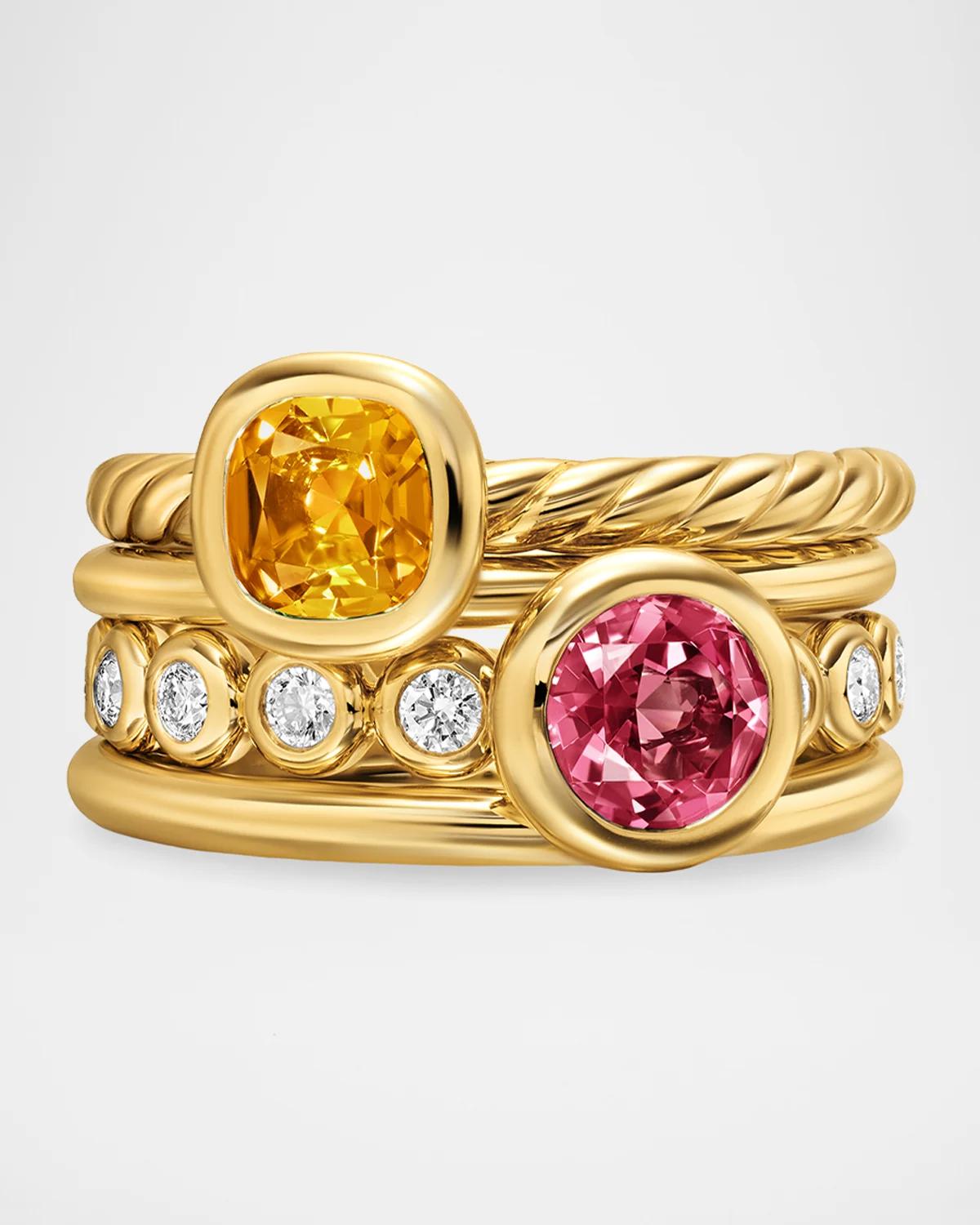 DY Mercer Color Stone Multi Row Ring with Citrine, Pink Tourmaline and Diamonds, 10mm, Size 8