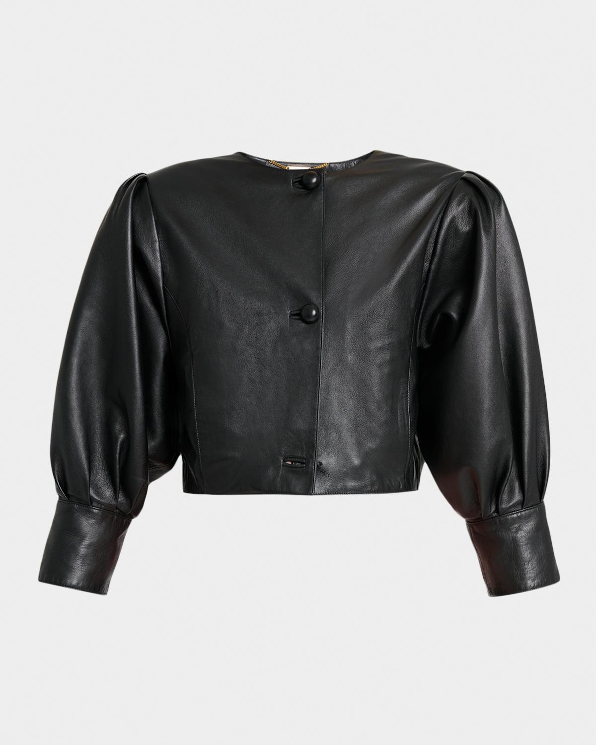 Chloe Leather Puff-Sleeve Crop Jacket