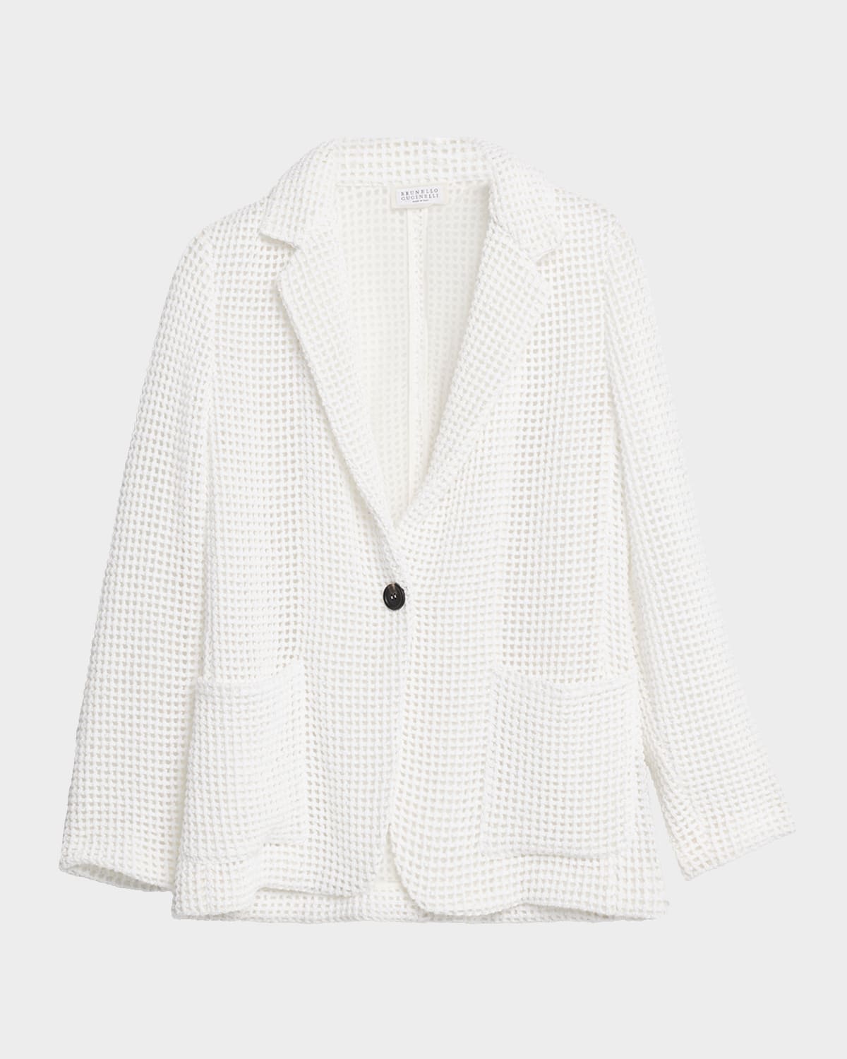 Brunello Cucinelli Cotton Net Single-breasted Blazer Jacket In White