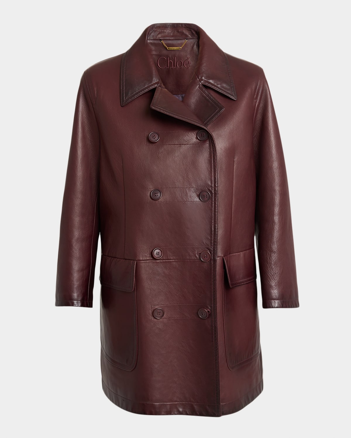 Chloé Leather Double-breasted Top Coat In Pink