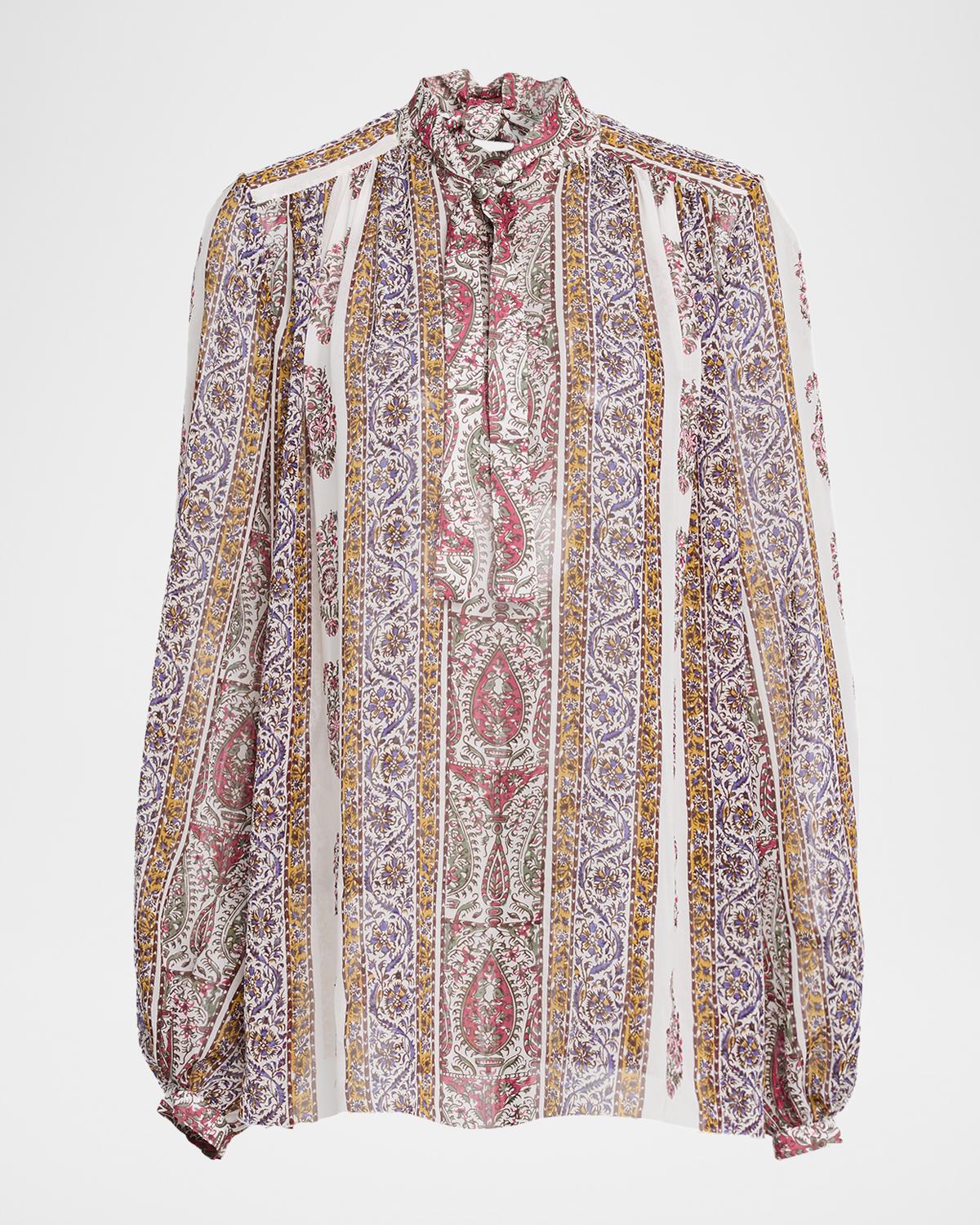 Giambattista Valli Paisley Silk Neck-Tie Blouse