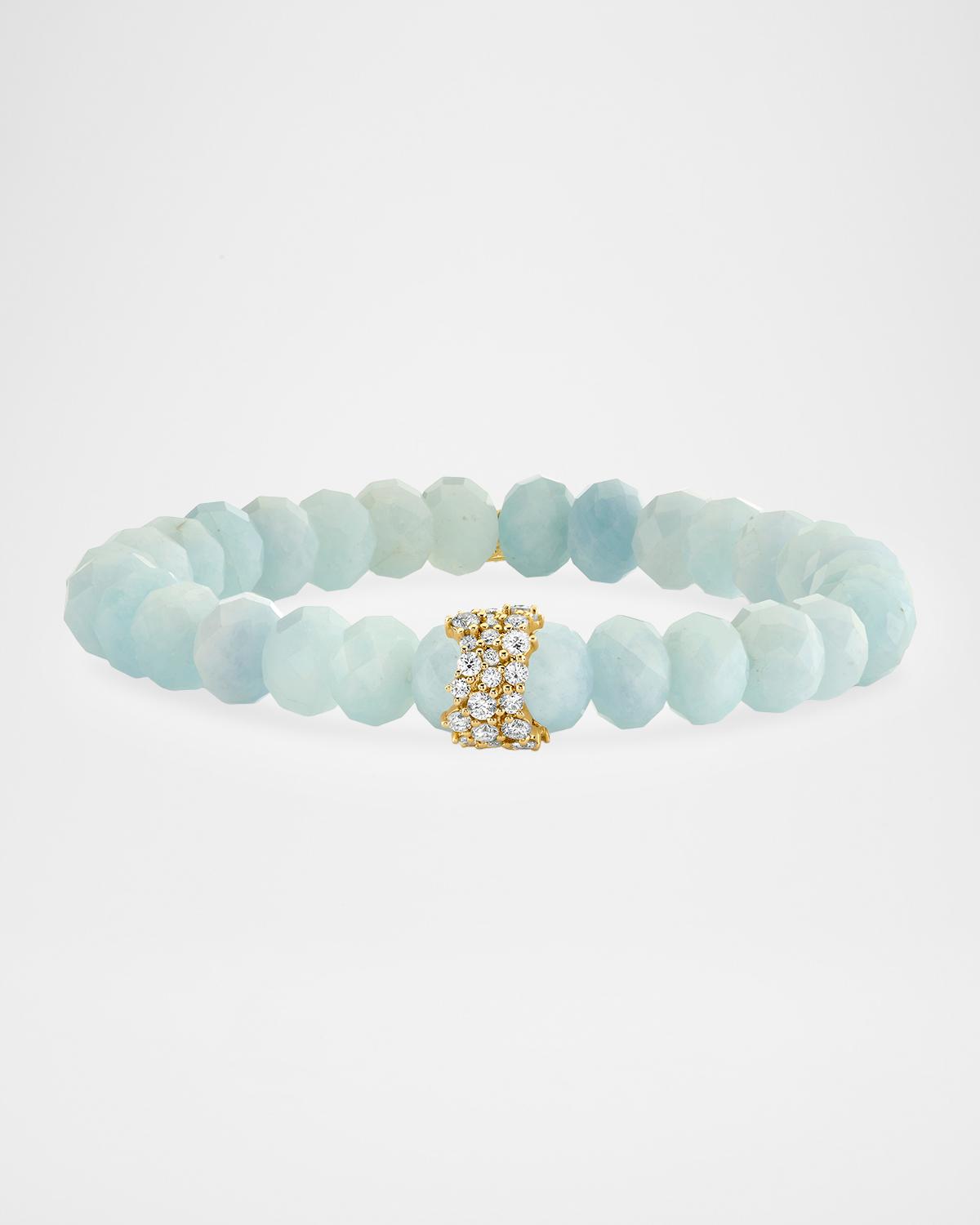 14K Gold Diamond Pave on 8mm Aquamarine Bracelet