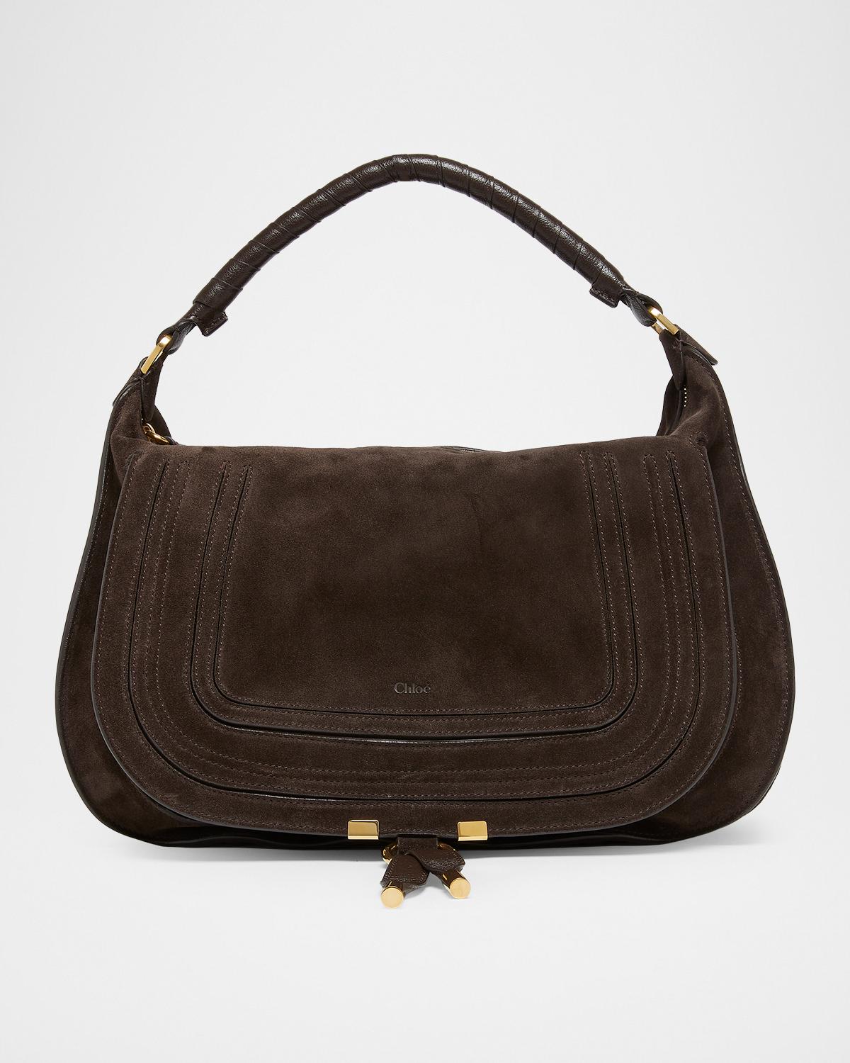 Marcie Large Saddle Shoulder Bag in Suede