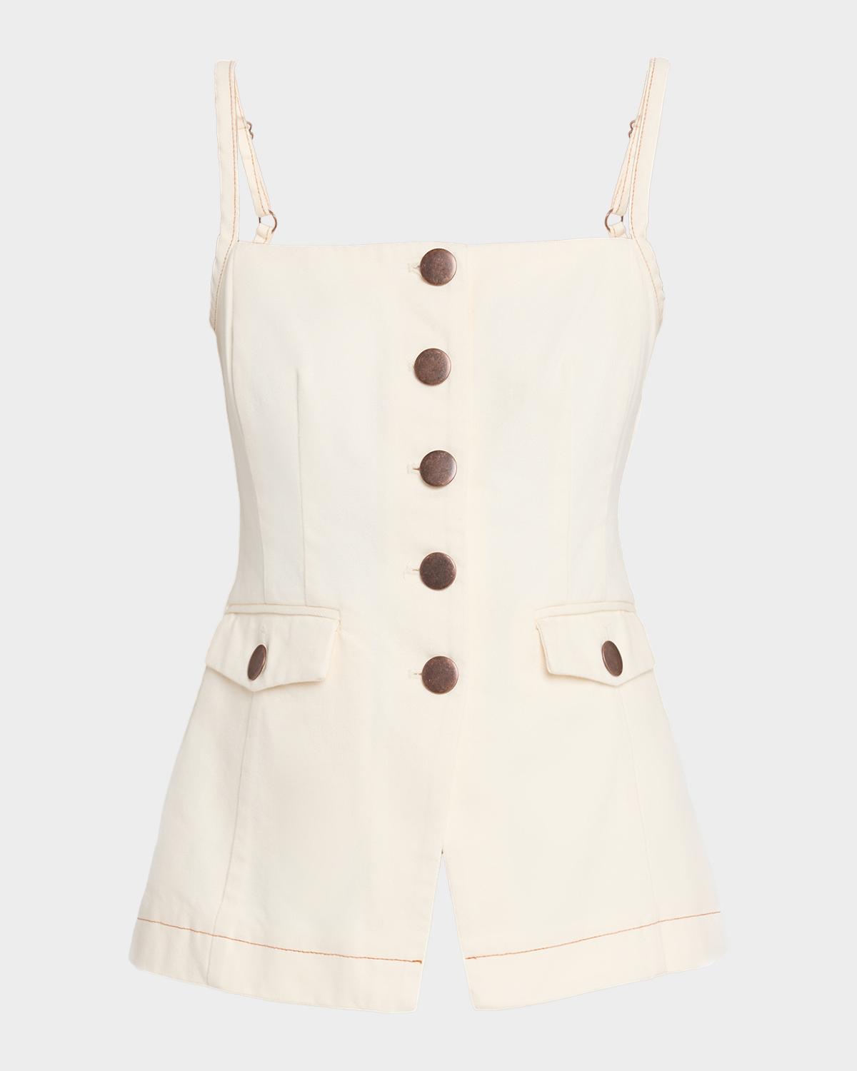 Toccin Roxy Cutaway V Denim Button-Front Top