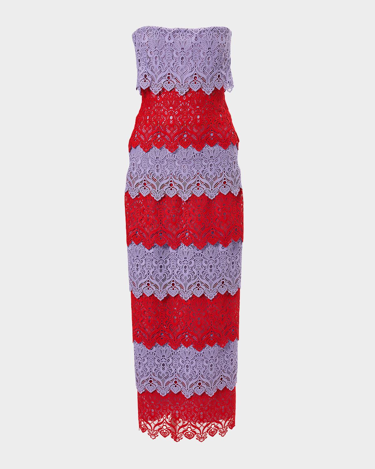 Carolina Herrera Lace-Trim Strapless Maxi Dress