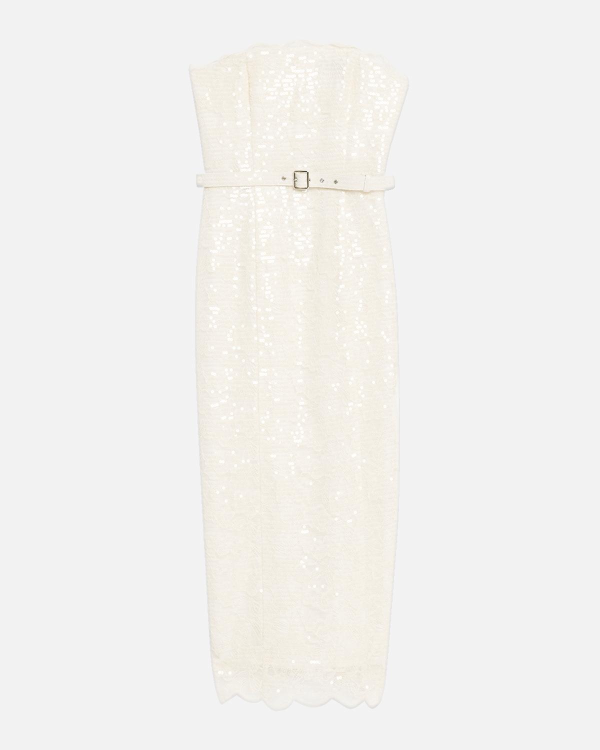 Toccin Vivian Belted Sequined Lace Midi Dress