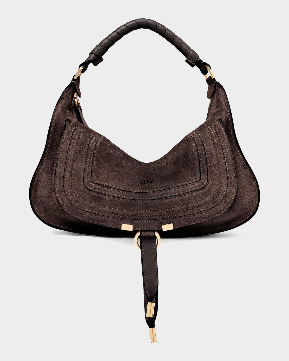 Chloe Marcie Medium Saddle Shoulder Bag in Suede