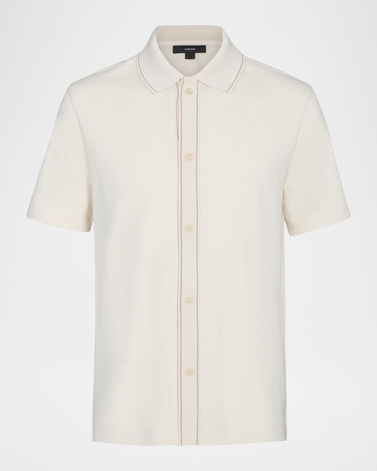 Vince Men's Cotton Jacquard Knit Short-Sleeve Button-Down Shirt