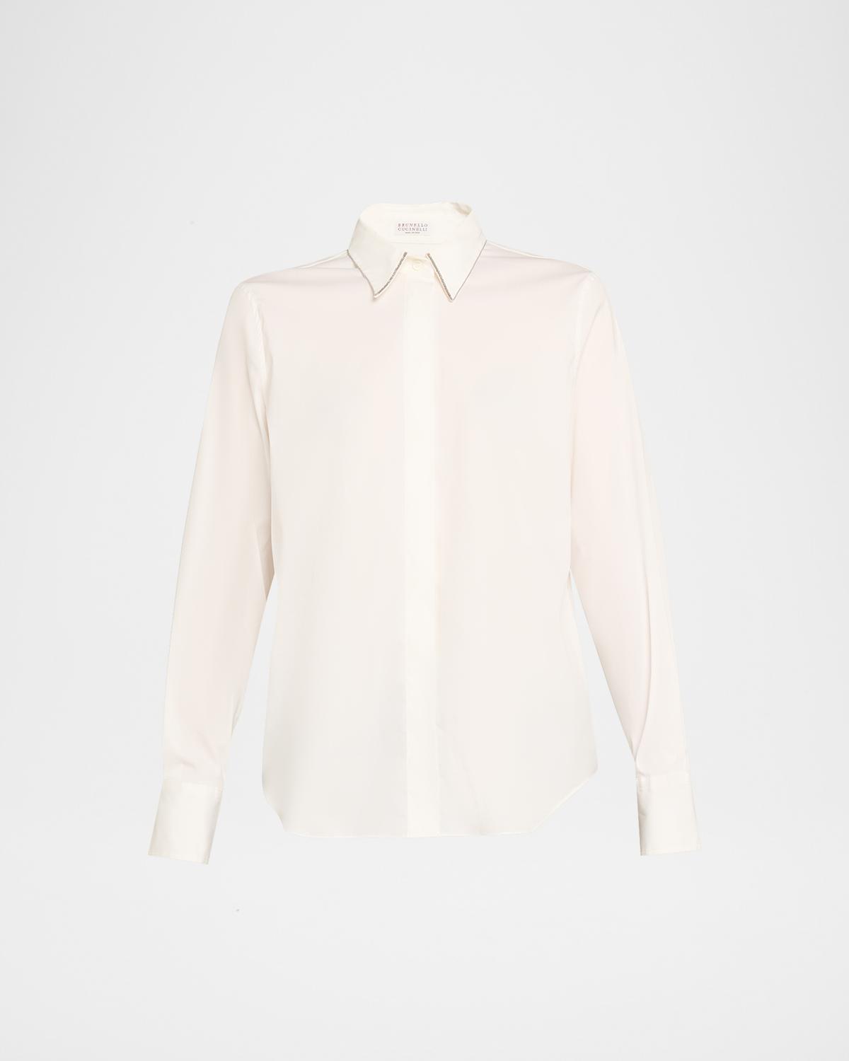 Brunello Cucinelli Monili-Trim Cotton Poplin Button-Down Shirt